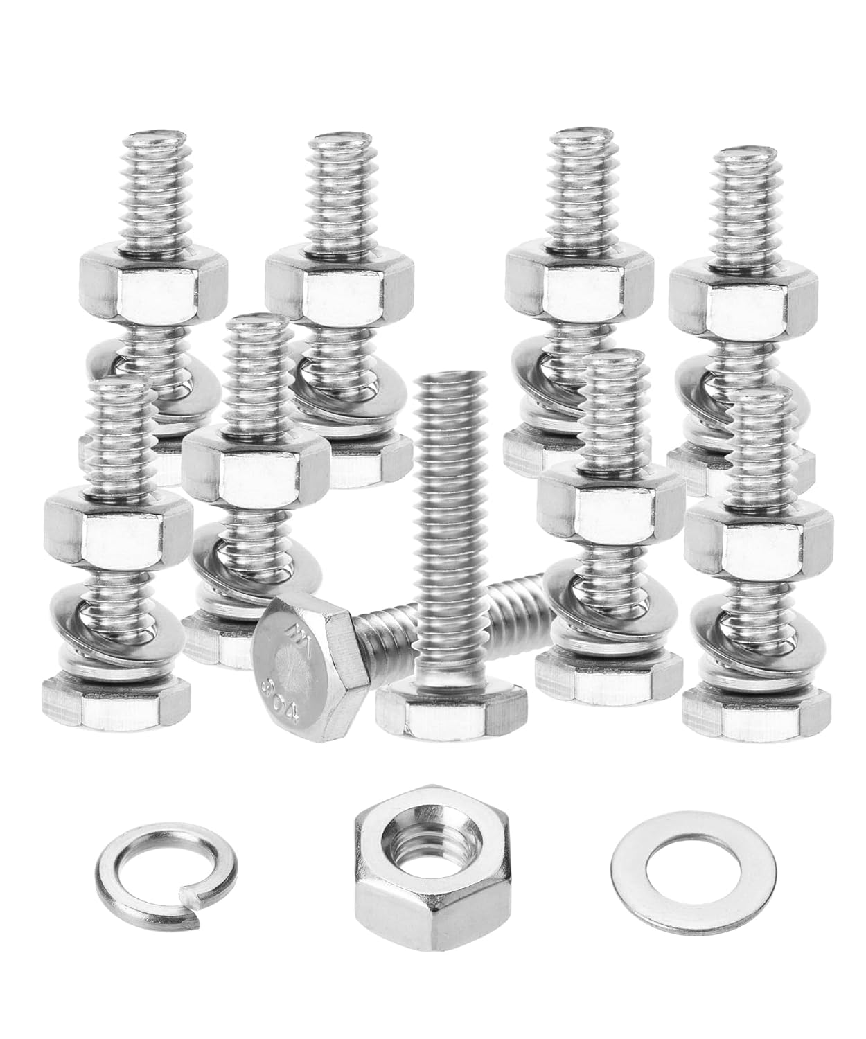 Mr. Pen- Stainless Steel Nuts and Bolts Set, 1/4"-20x1, 10 Sets, Hex Head 1/4 Bolts and Nuts Set, Flat & Lock Washers