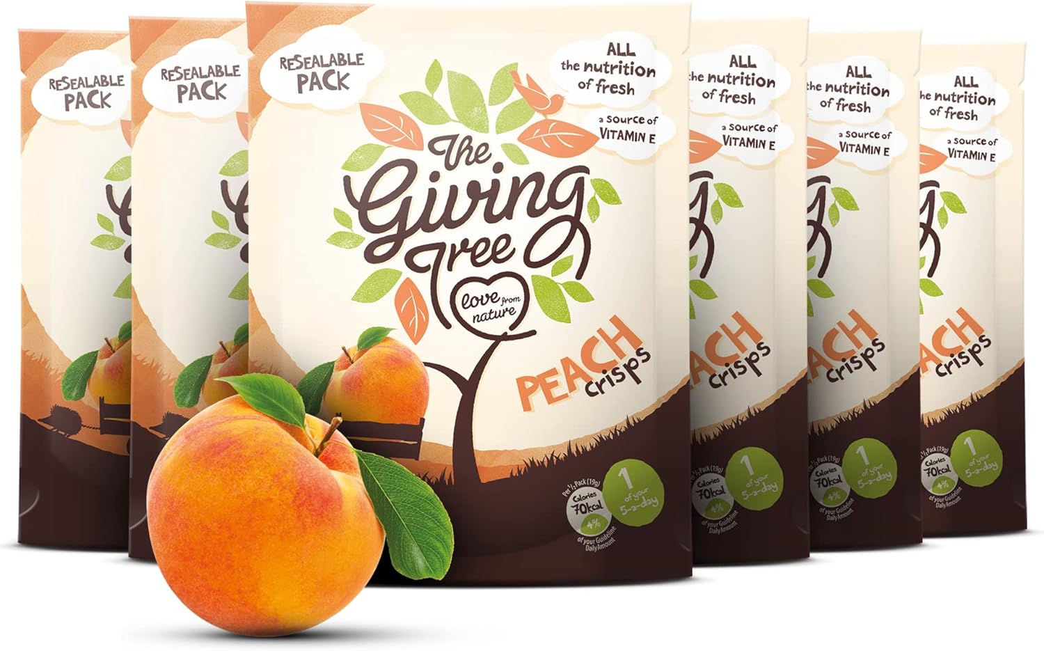The Giving Tree Freeze Dried Fruit Crisps - Vegan, Gluten Free Nutritional Crisps (Peach, 38g (Pack of 6))