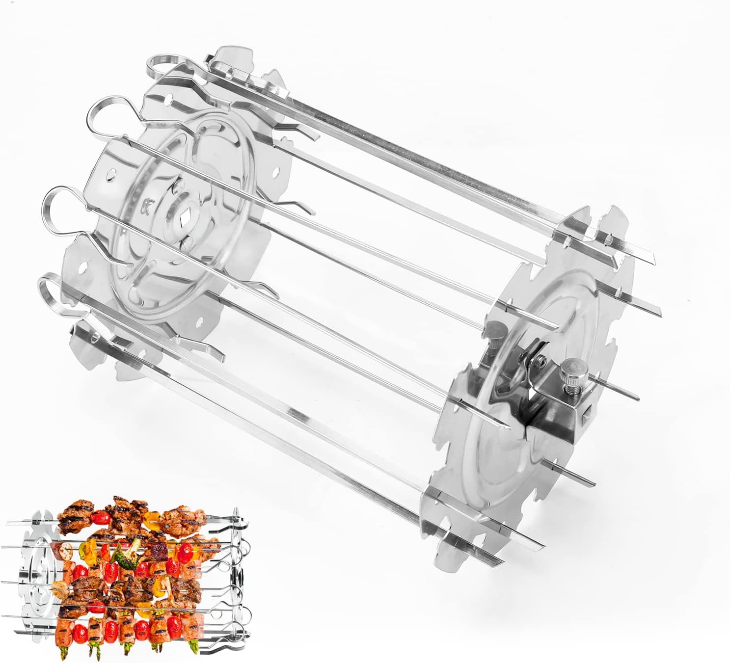 Victop Rotating Kebab Skewers Stainless Steel Roaster Rotisserie Skewers, Needle Cage Oven Kebab Maker Grill Includes 10 Skewers Fits for Most Air Fryer Oven Rotisserie Grill
