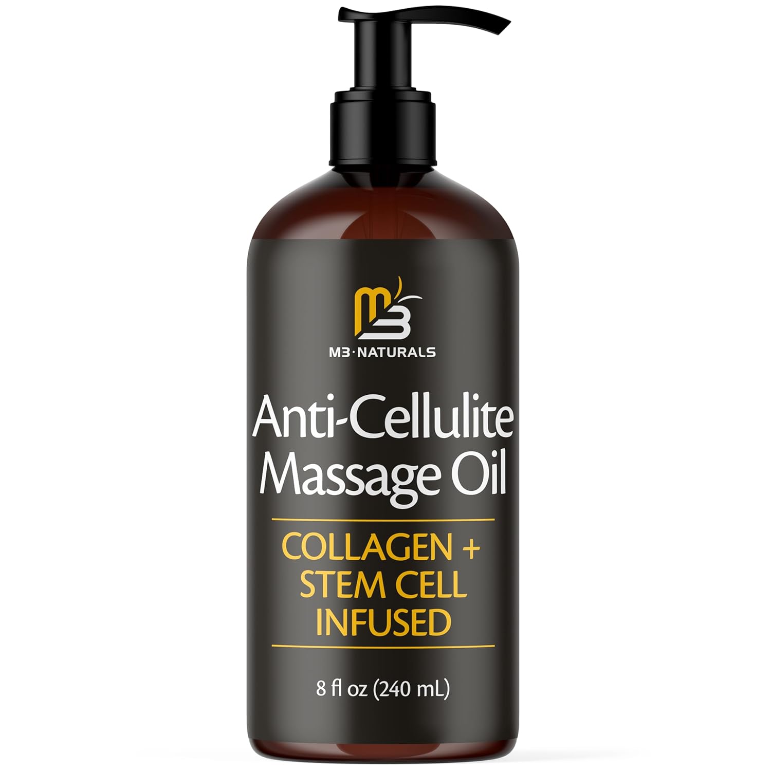 Anti Cellulite Massage Oil – Firming Body Oil with Collagen & Stem Cell | Skin Tightening, Anti-Aging & Cellulite Remover for Legs | with Natural Oils & Refreshing Aroma – 8 Fl Oz by M3 Naturals