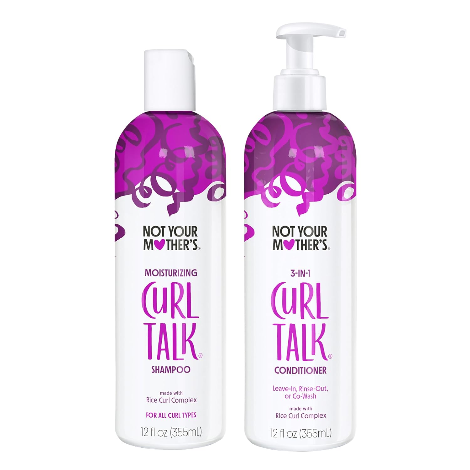 Not Your Mother's Curl Talk Shampoo and Conditioner (2-Pack) - 12 fl oz Each - Cleanse, Hydrate, Moisturize, & Enhance Curls - Long-Lasting Frizz Control for All Curly Hair Types
