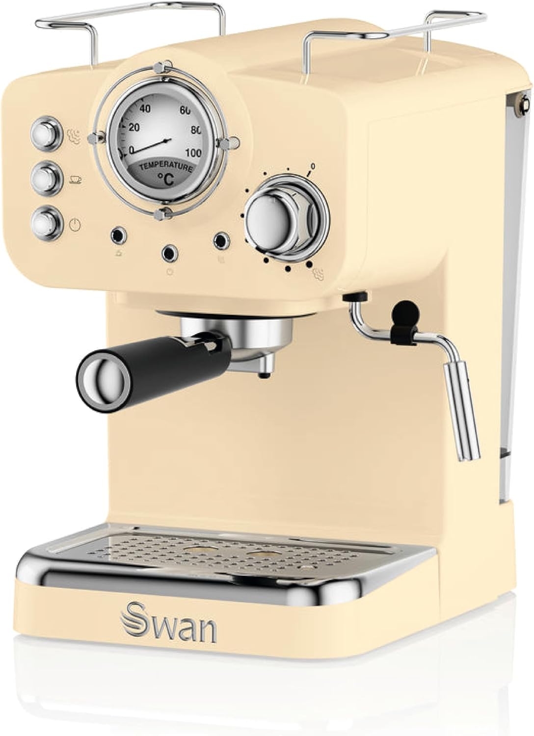 Swan SK22110CN Retro Espresso Coffee Machine with Milk Frother, Steam Pressure Control, 1.2L Detachable Water Tank, 1100W, Retro Cream