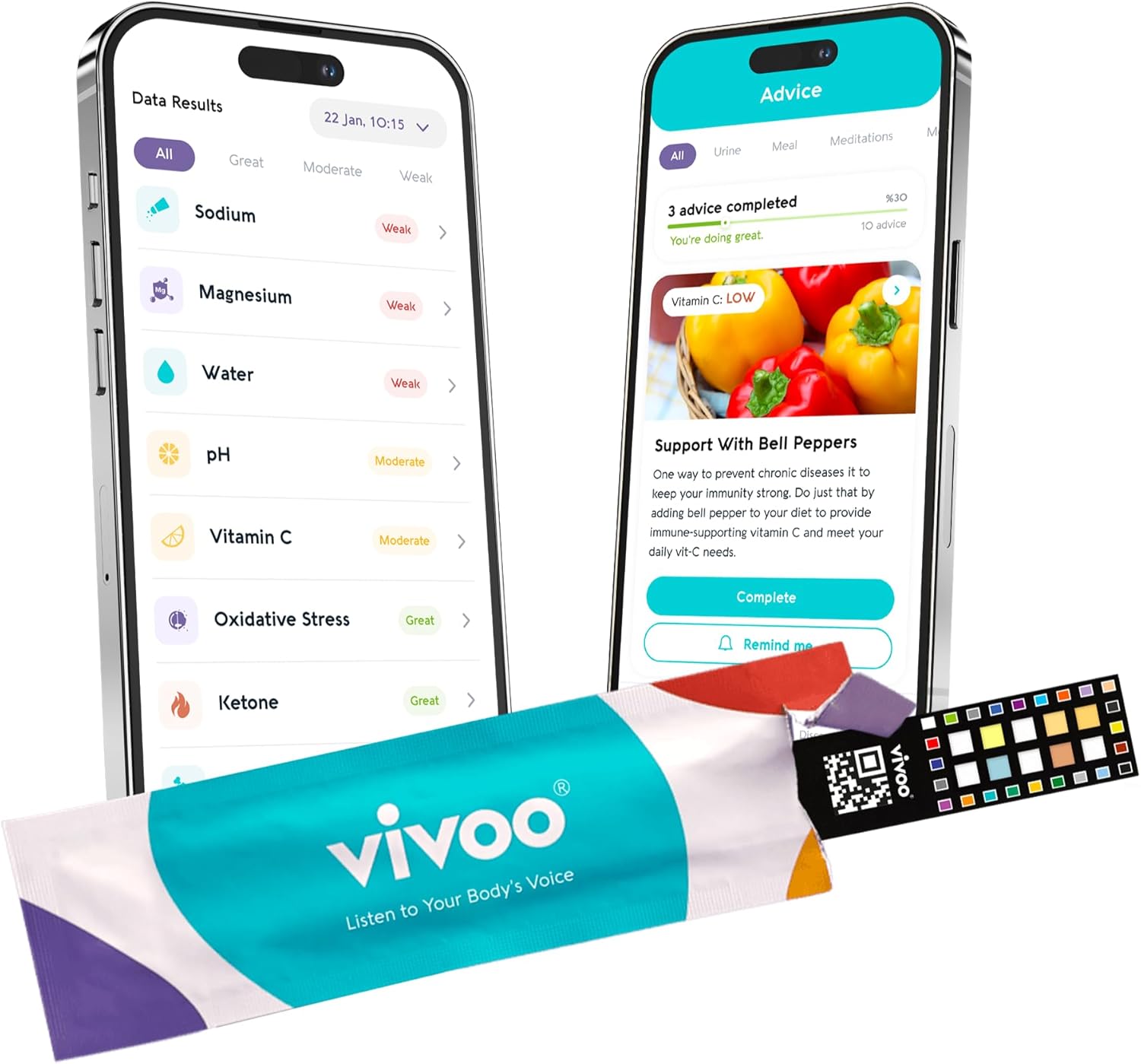Vivoo 2.0 | Advanced Urine Test Strips with App | at Home Urine Test Strips for Keto Test, Calcium, Vitamin C, Proteins, Salinity, Hydration, and More | 1 Month / 4 Tests