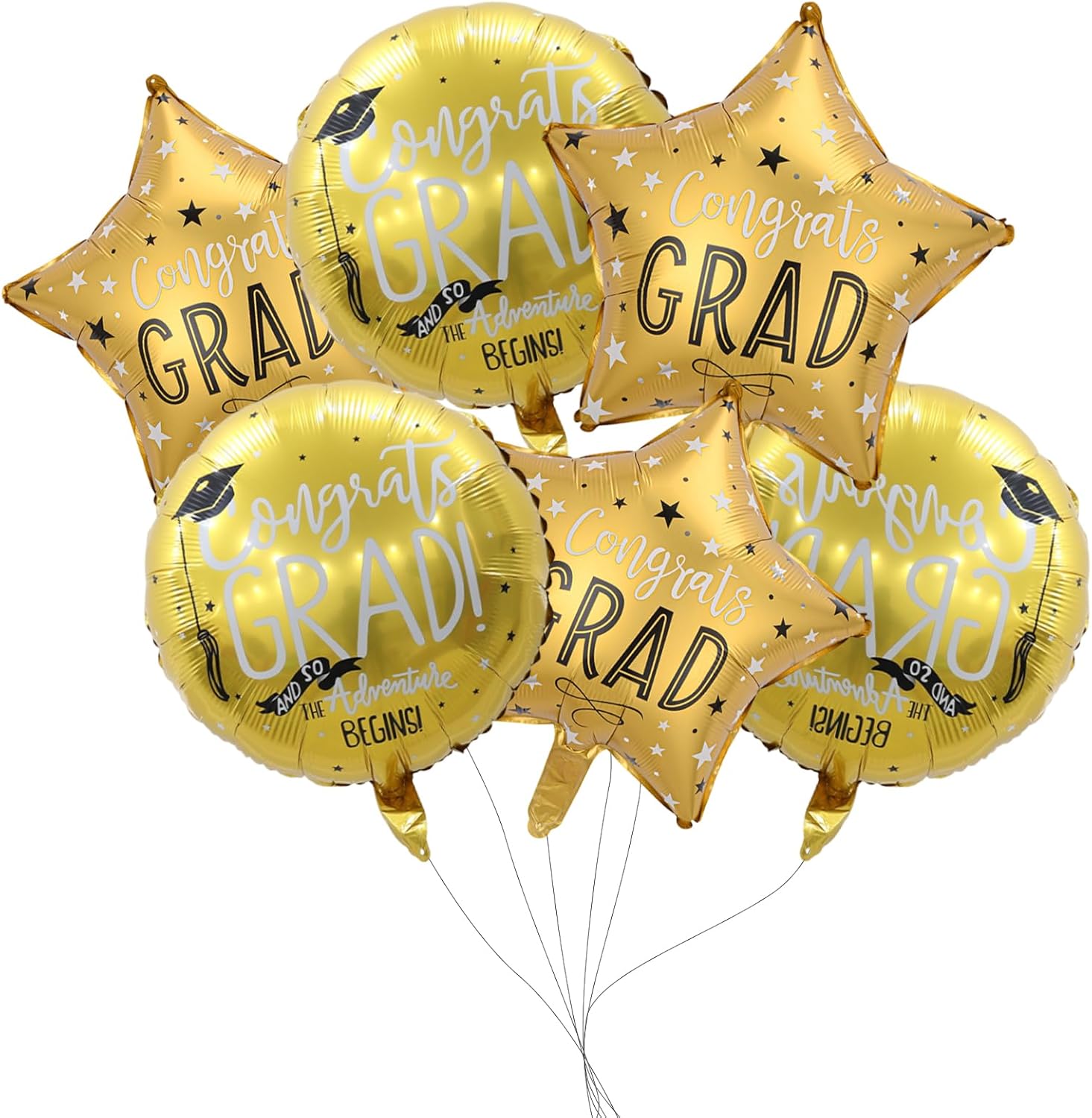 2025 Graduation Balloons,6pcs 18inch Gold Congrats GRAD Gold Graduation Decorations Foil Balloons for Her His College High School Celebration Supplies