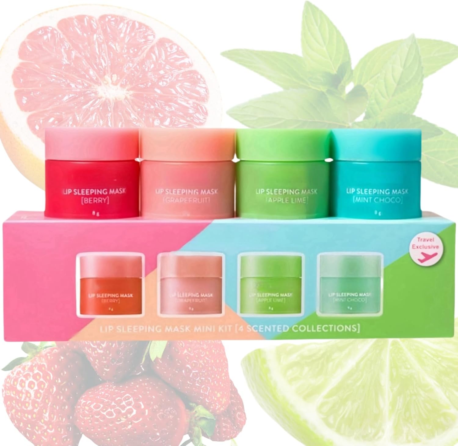 4 PCS Lip Sleeping Mask Set,Day and Night Repair Lip Balm,Lip Mask for Chapped Cracked Dry Lips,Nourishing & Hydrating Sleep Balm,Strawberry Lip Masks,Dry Lips Treatment,Lip Mask Overnight,Lip Care