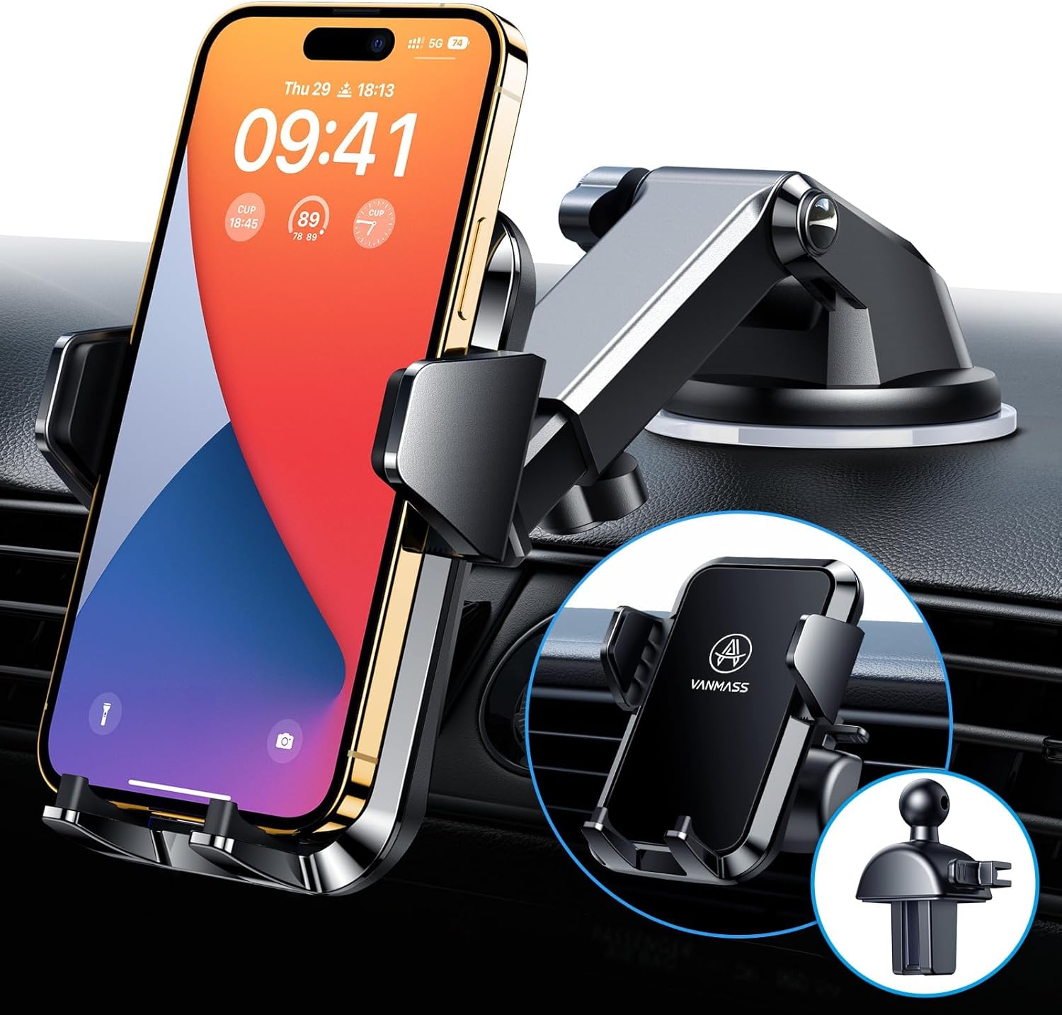 VANMASS 【BEST & Strongest】 Car Phone Holder Upgraded Military-Grade Suction Patent & Safety Certs Mobile Mount Dashboard Windscreen Vent Van Stand Cradle for iPhone 16 15 Pro Max 14 13 12 Samsung