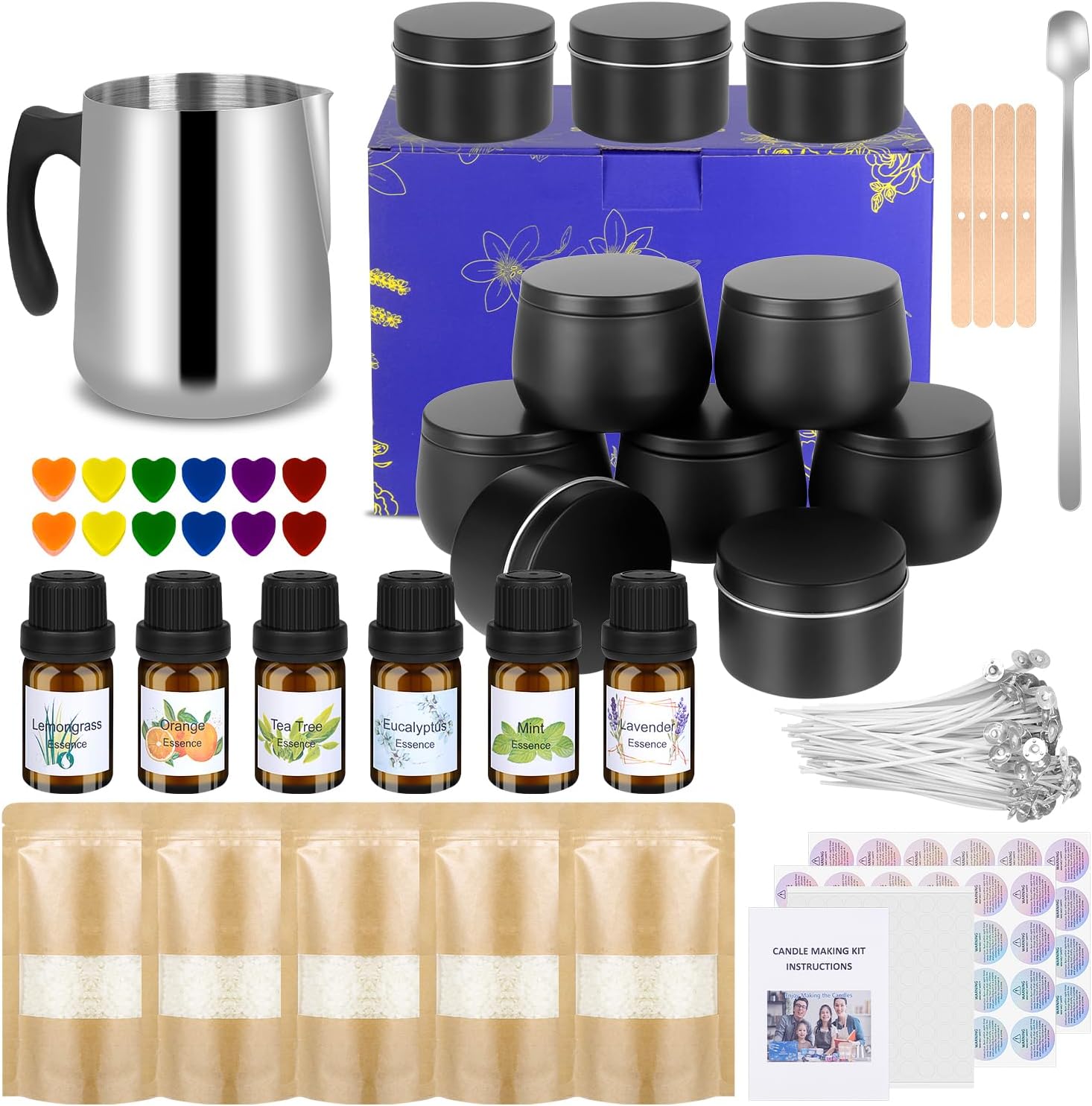 SUPERSUN Candle Making Kit - Beeswax Candle Making Supplies Including Wax Melting Pot, Wicks, Tins, Dyes & Stickers - Beginner Adults