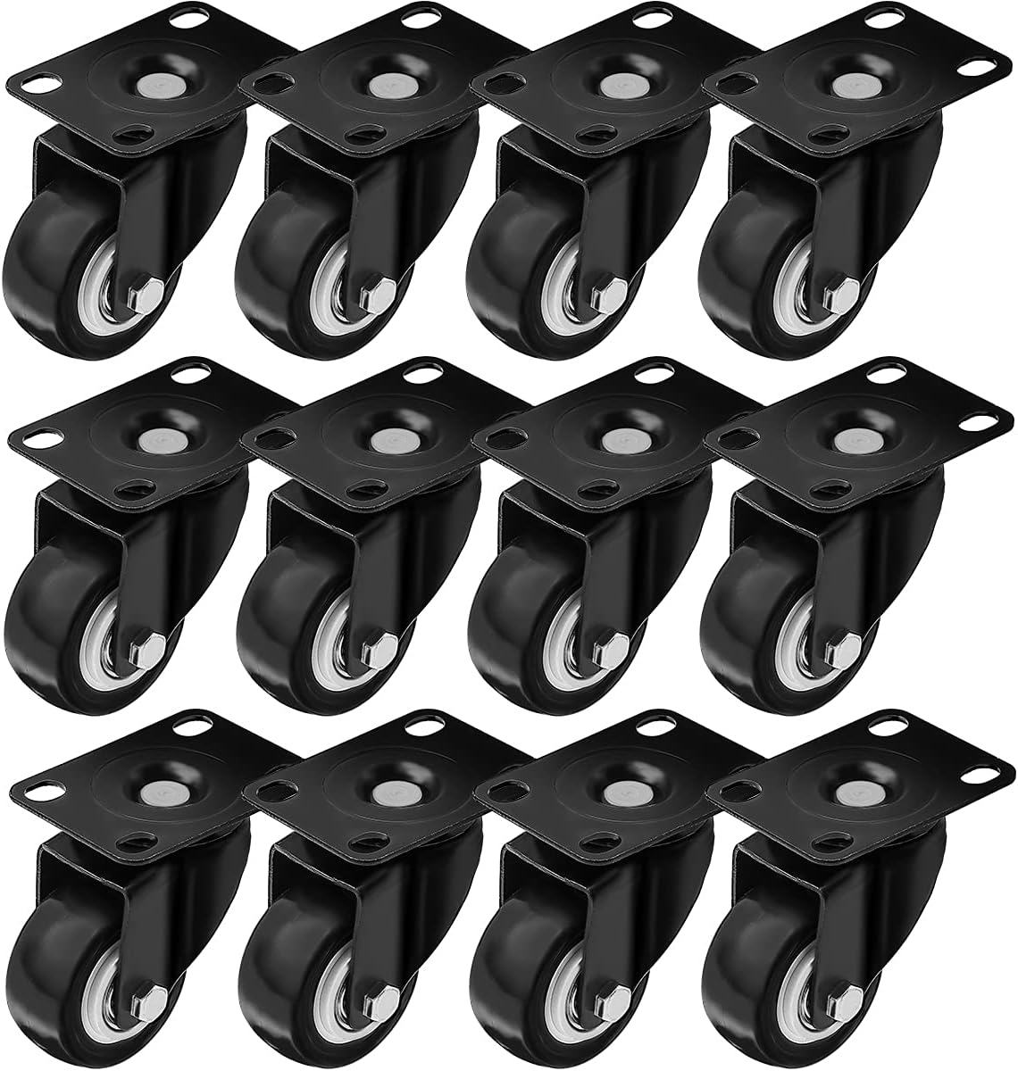 Online Best Service™ 12 Pack Swivel 2" Caster Wheels Rubber Base with Top Plate & Bearing Heavy Duty (12 Pack Without Brake)