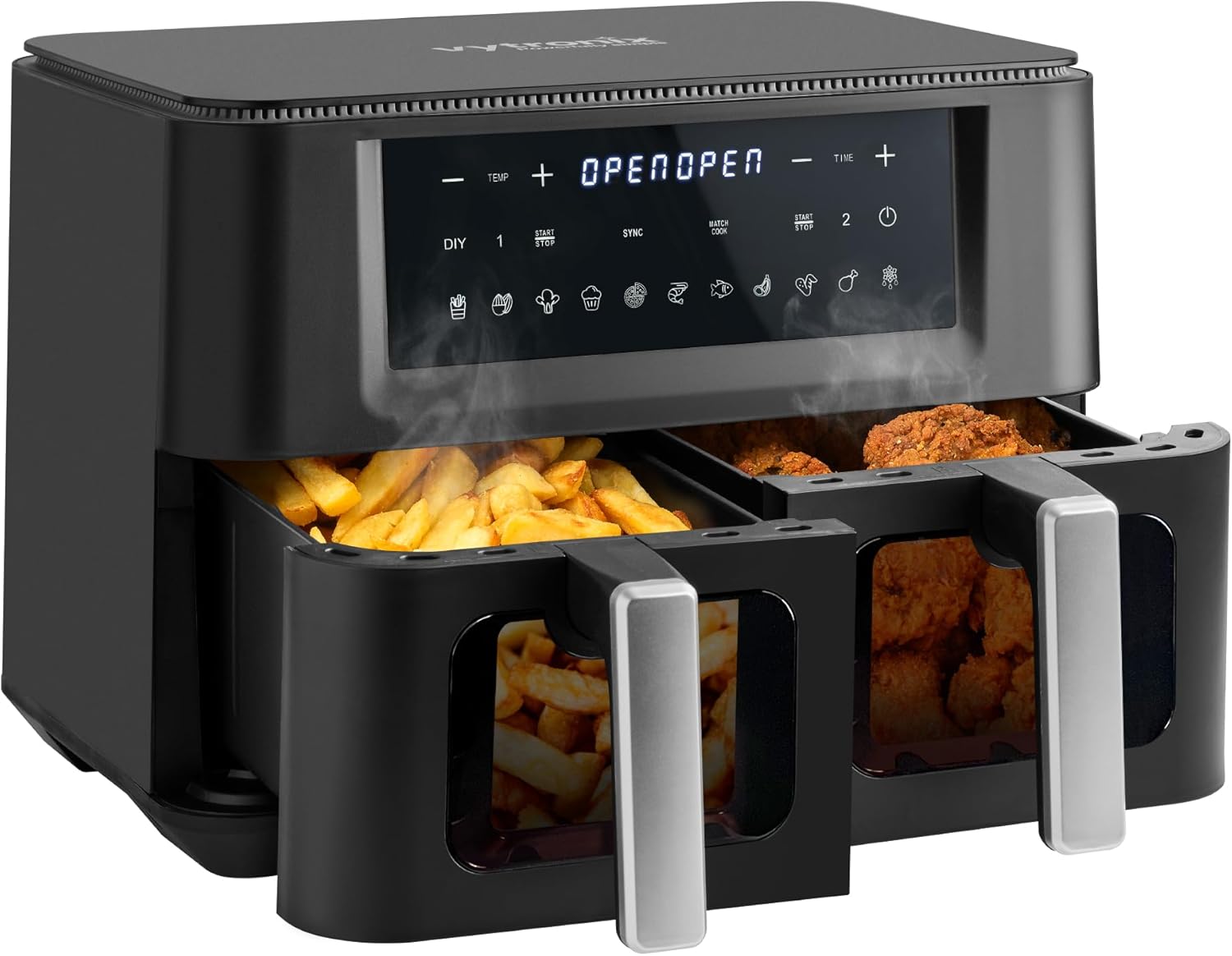 Vytronix GF DD9L Family Size Dual Zone Air Fryer 2 Drawer 9L Viewing Window | Efficient 2400W with Rapid Air Circulation | Fully Adjustable + 11 Pre-sets for Healthy Oil Free & Low-Fat Cooking