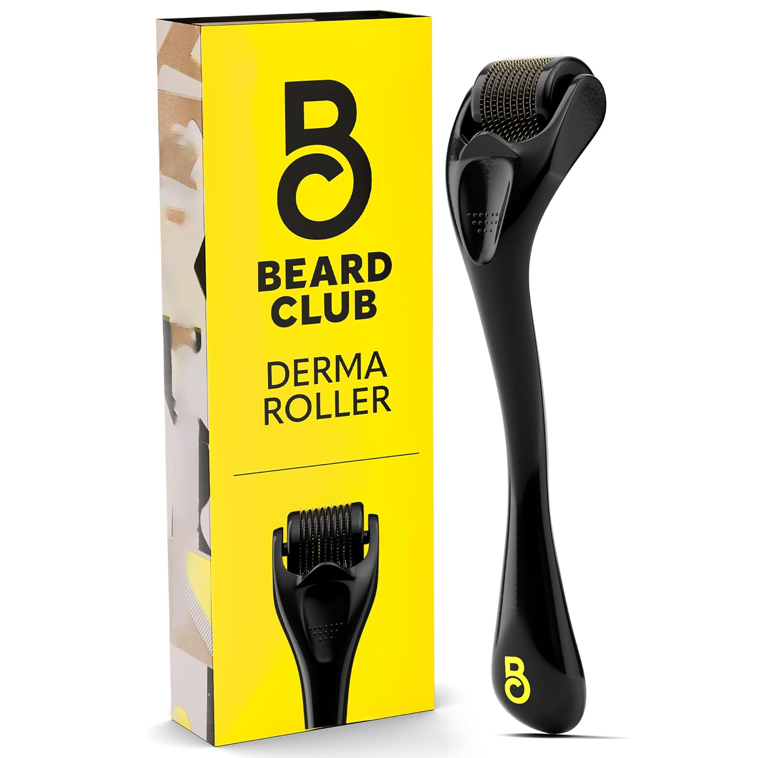 The Beard Club Derma Roller for Face, Body and Scalp - Microneedling for Men and Women with 540 Titanium Microneedles - Beard Roller & Micro Needling Scalp Hair - Black