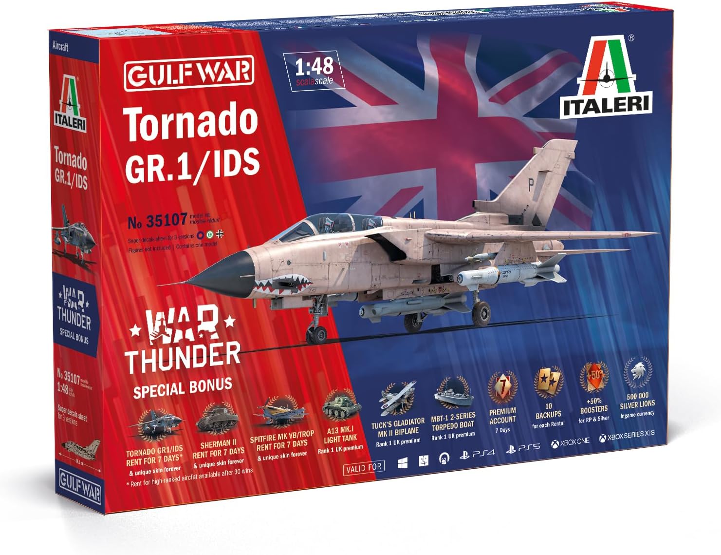 Italeri 35107 Tornado GR.1/IDS Gulf War War Thunder Edition, 1:48 Scale, Plastic Model Kit/Model Assembly