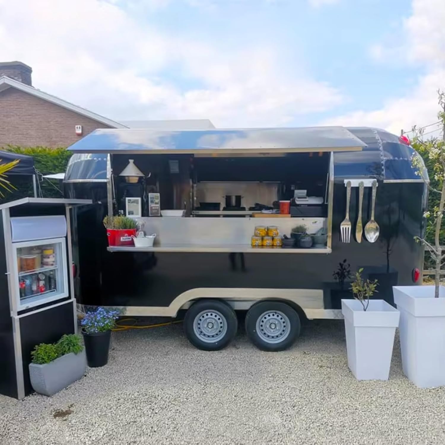 Mirror Food Truck Trailer for Sale with Full Kitchen Equipment Mobiel Cart with Wheel for Commercial Use Concession Bar Trailers for Sale