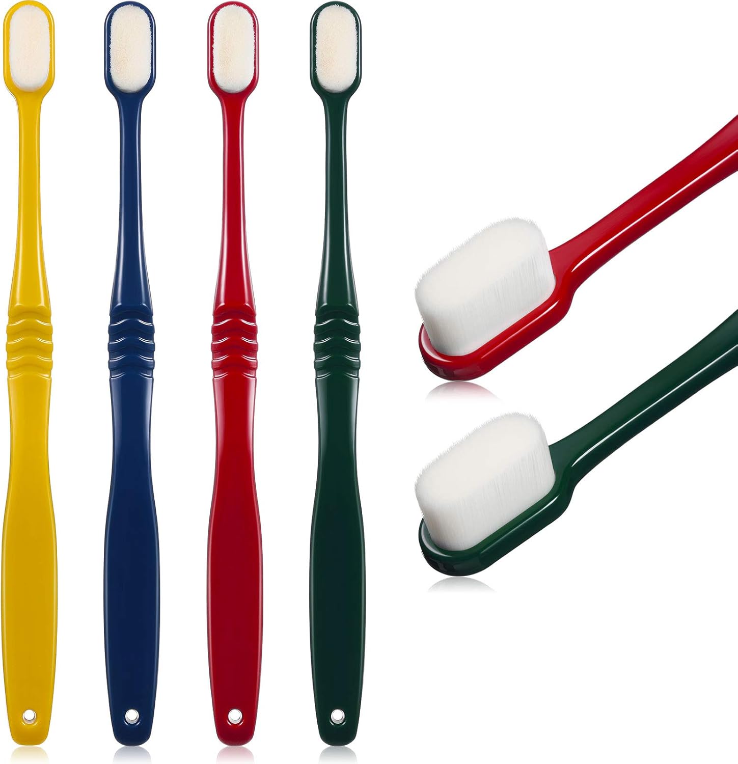 4 Pieces Soft Micro-Nano Manual Toothbrush Extra Soft Bristles Toothbrush with 20,000 Bristles for Fragile Gums Adult Kid Children (Blue and Pink Smooth) (Red, Dark Green, Yellow, Dark Blue)