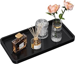 Bathroom Vanity Tray for Countertop - Bamboo Organizer Tray for Dresser Tops, Toilet, Perfume Small Decorative Tray Wood Tray for Home Decoration 11.81” L x 6.1” W x 0.79” H (Black)