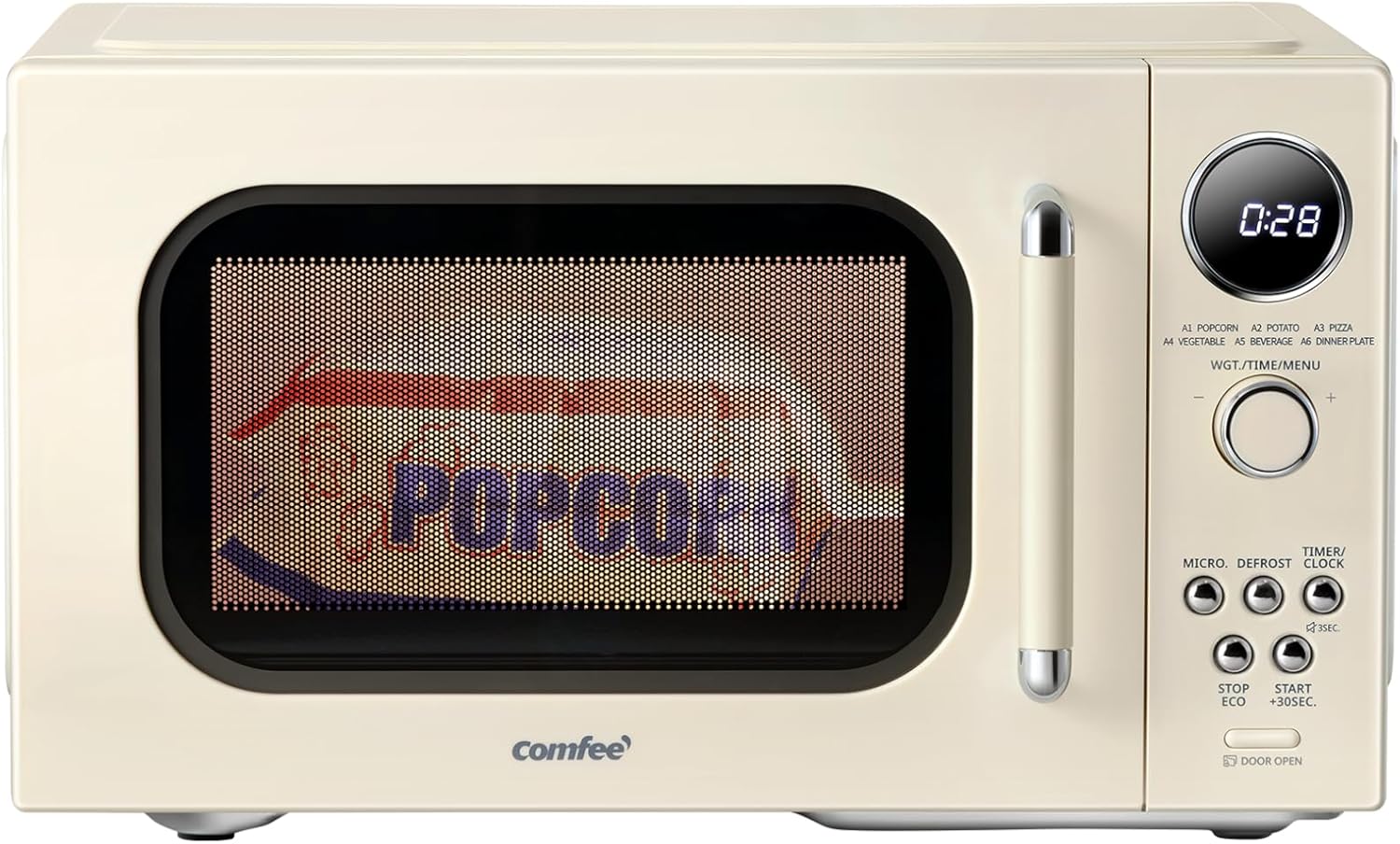 COMFEE Retro Ovens, Small 9 Preset Programs, 0.9 cu.ft Countertop Compact Microwaves with Multi-Stage Cooking, Mute Function, LED Digital, Apricot/900W, CMO-MMP02AA(at), Apricot
