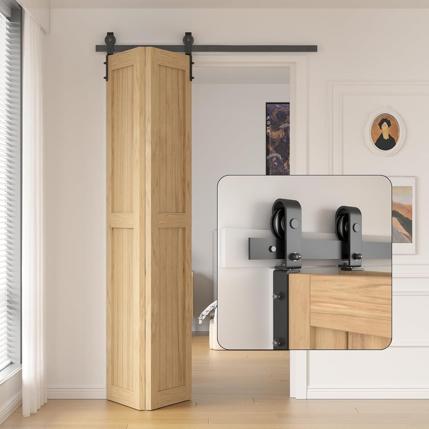 40" Bi-Folding Sliding Barn Door Hardware Kit,3.3FT Heavy Duty Track Roller Kit for Max 18" x 2 Doors,Smoothly and Quietly,Easy to Install,No Door Panel,Black