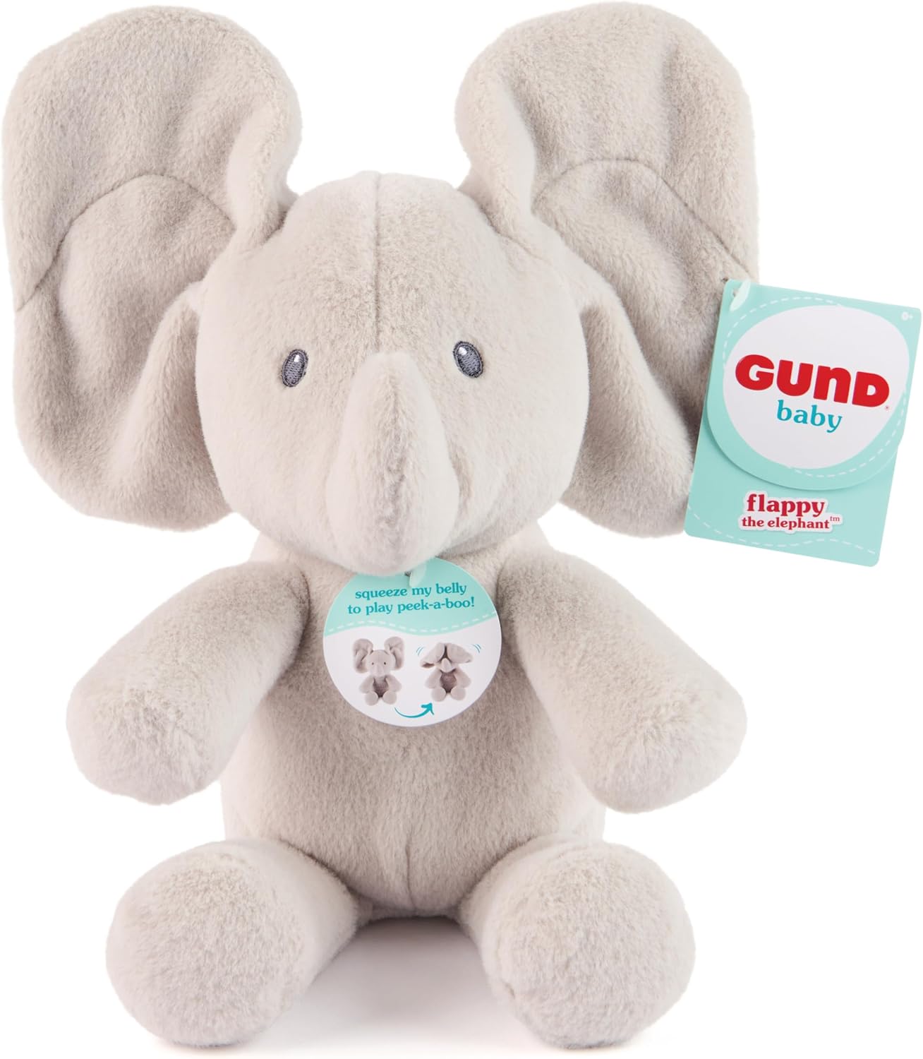 GUND Baby Peek-a-Boo Flappy Elephant Plush, Elephant Stuffed Animal, Baby Toy for Ages 0 and Up, Grey, 18 cm