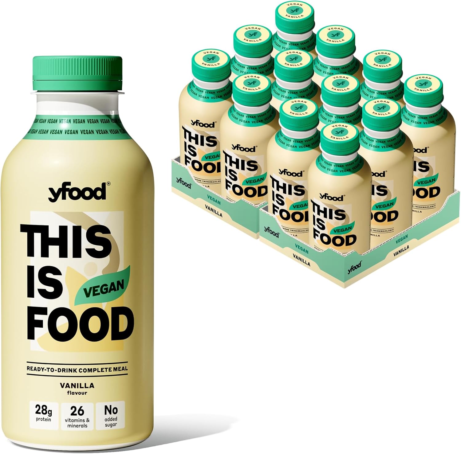 yfood Vegan Vanilla, tasty vegan meal replacement, THIS IS FOOD drink, 26g of protein, 26 vitamins and mineral, Plant based shake (12 x 500ml)