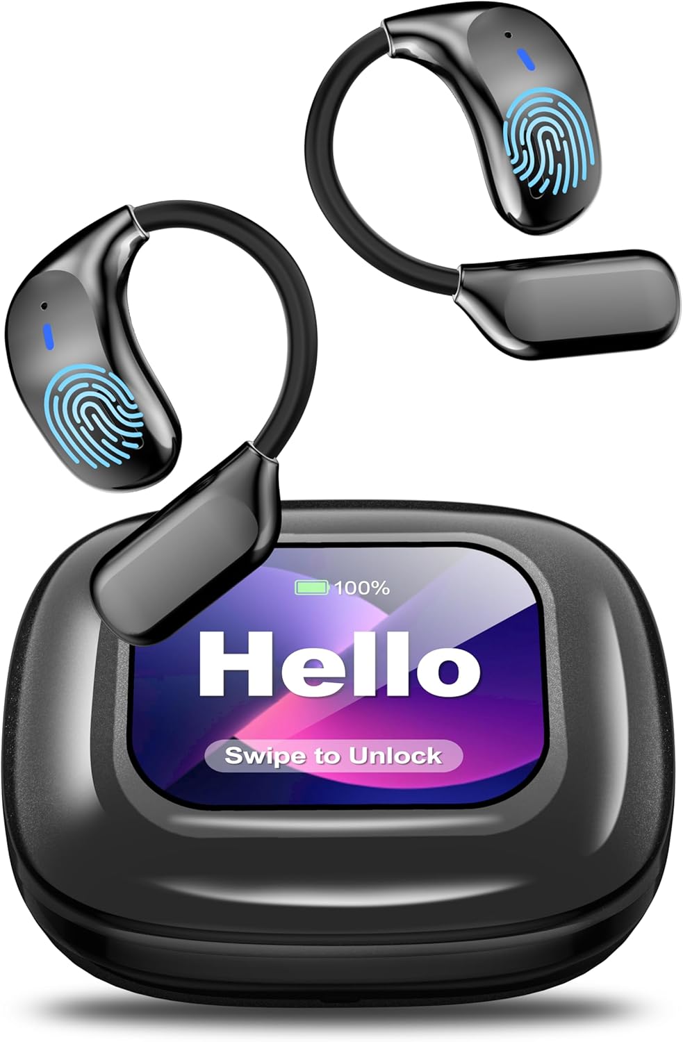 AI Language Translation Earbuds, LCD Touch Screen OWS Real-Time Translator for 144 Languages & Accents Headphones Translator Ideal for Travel Business Learning Translation Device Earphones(Black)