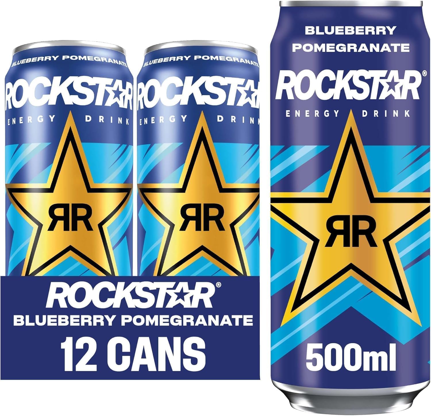 Kandy Collection Rockstar XDurance Energy Drink, Blueberry Pomegranate and Acai, Non-Alcoholic, 200 mg Caffeine, Caffeinated Drink with Taurine, Guarana, Ginseng, and Vitamins, 12 x 500 ml cans by