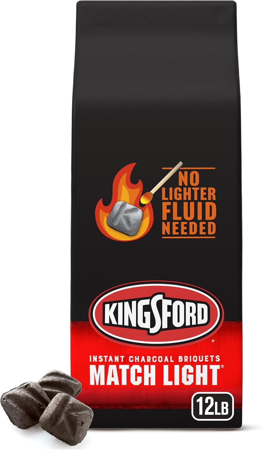 Kingsford Match Light Instant Charcoal Briquettes, BBQ Charcoal for Grilling, Ready in 10 Minutes, No Lighter Fluid or Starter Needed, 12 lbs