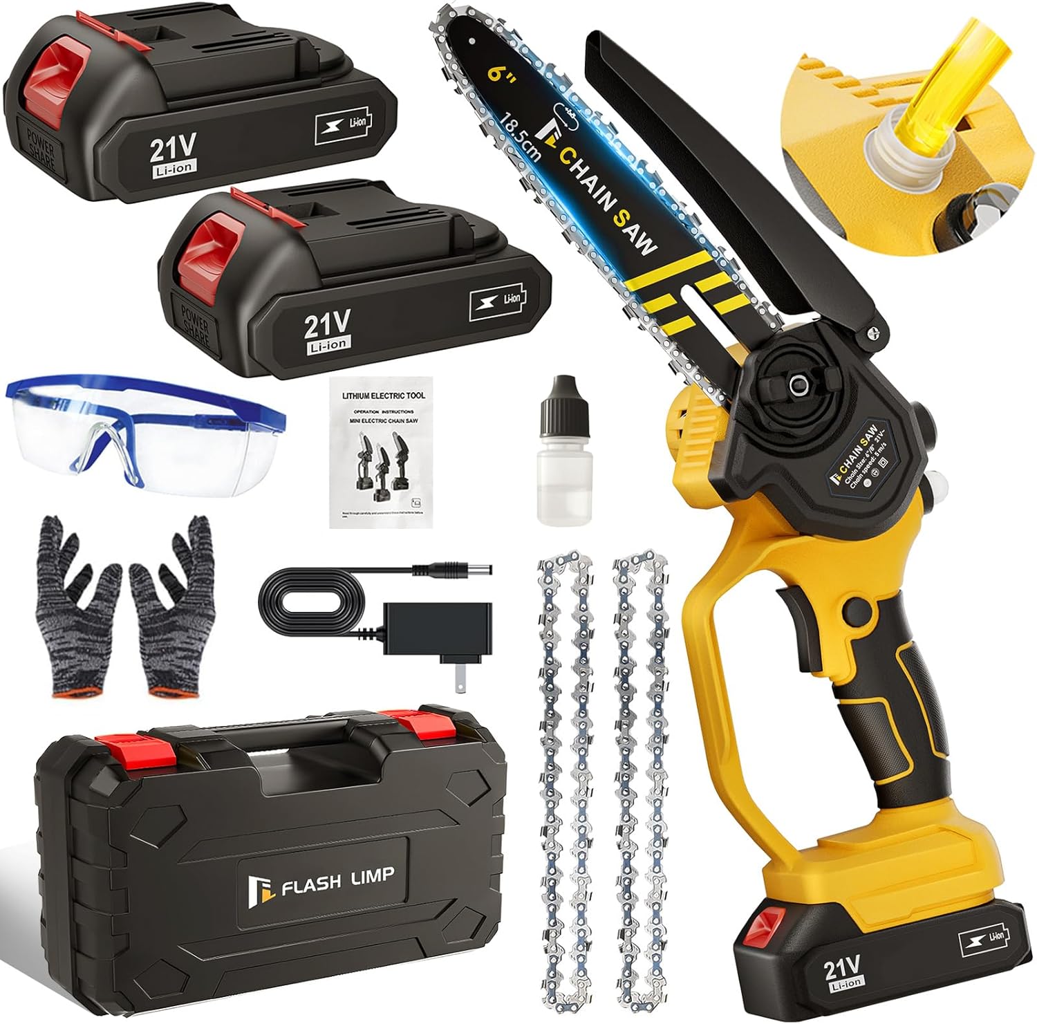 Mini Chainsaw 6 Inch, Electric Chainsaw Cordless with,Ultra-Long Battery Life & 2 Chains, Light Weight Battery, Small Chain Saw with Safety Lock for Wood Cutting Tree Pruning, Seniors Friendly