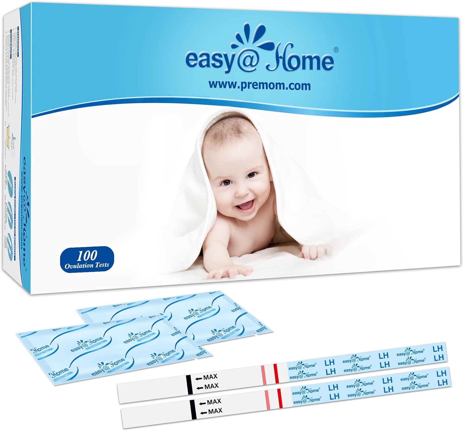 Easy@Home Ovulation Test Strips (100-pack) Value Pack, Reliable Ovulation Preditor Kit and Fertility Test, 100 Tests