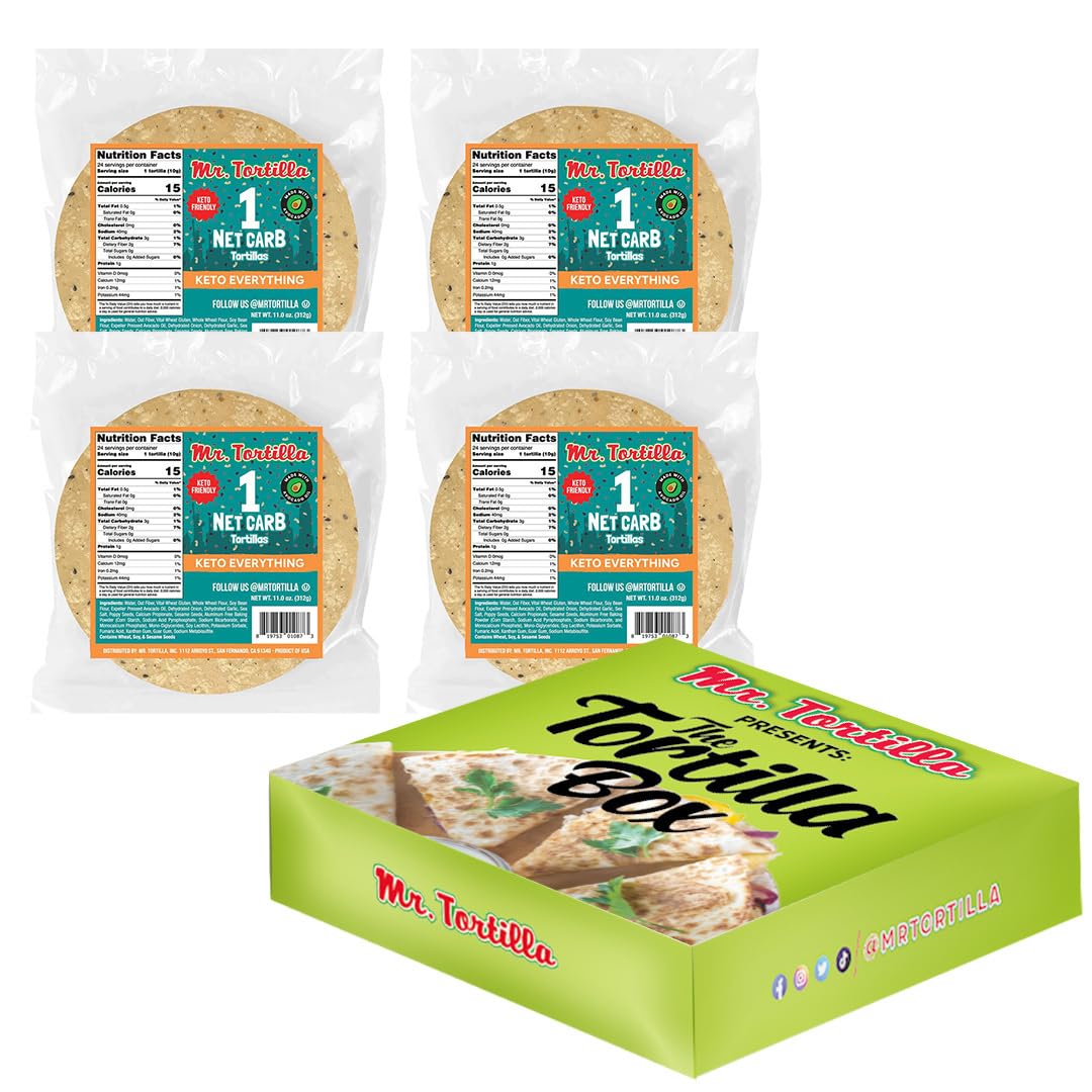 Mr. Tortilla Low Carb Tortilla Wraps - Keto Tortillas with Avocado Oil - Street Taco Size - 1 Net Carb per Serving - Low Calorie Keto Wraps - Low Carb Tortillas - (Everything Bagel, 96 Count)