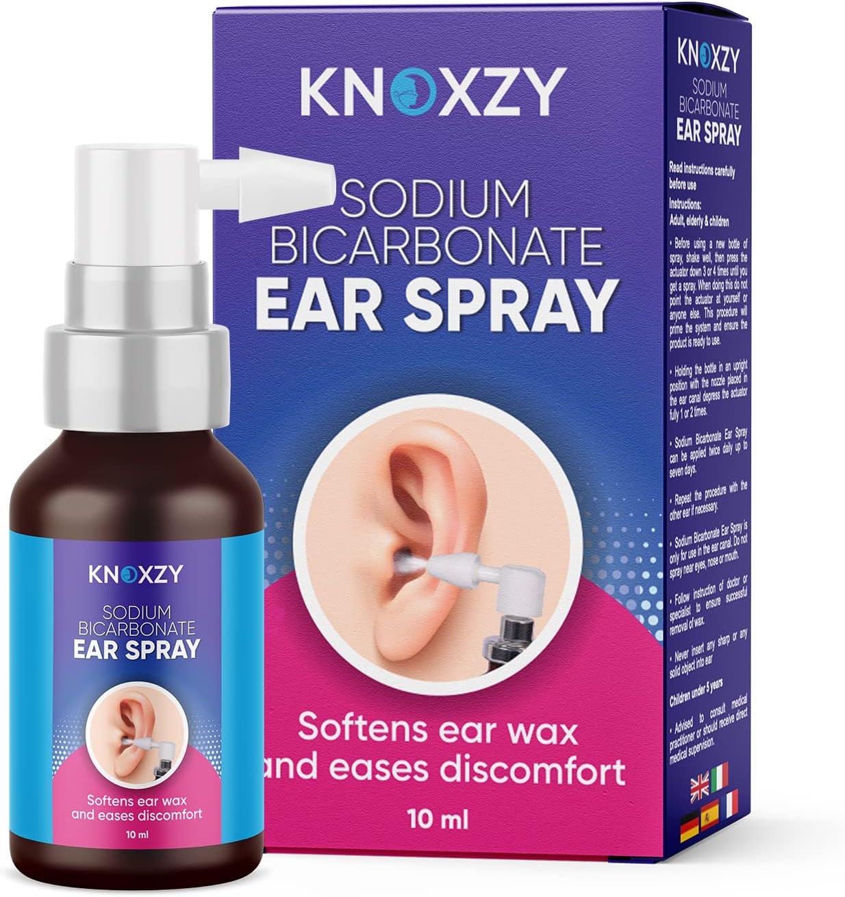 Knoxzy Sodium Bicarbonate Ear Spay, Ear Wax Remover for Clogged Ear Relief and Swimmer’s Ear – 10ml (Package may vary)