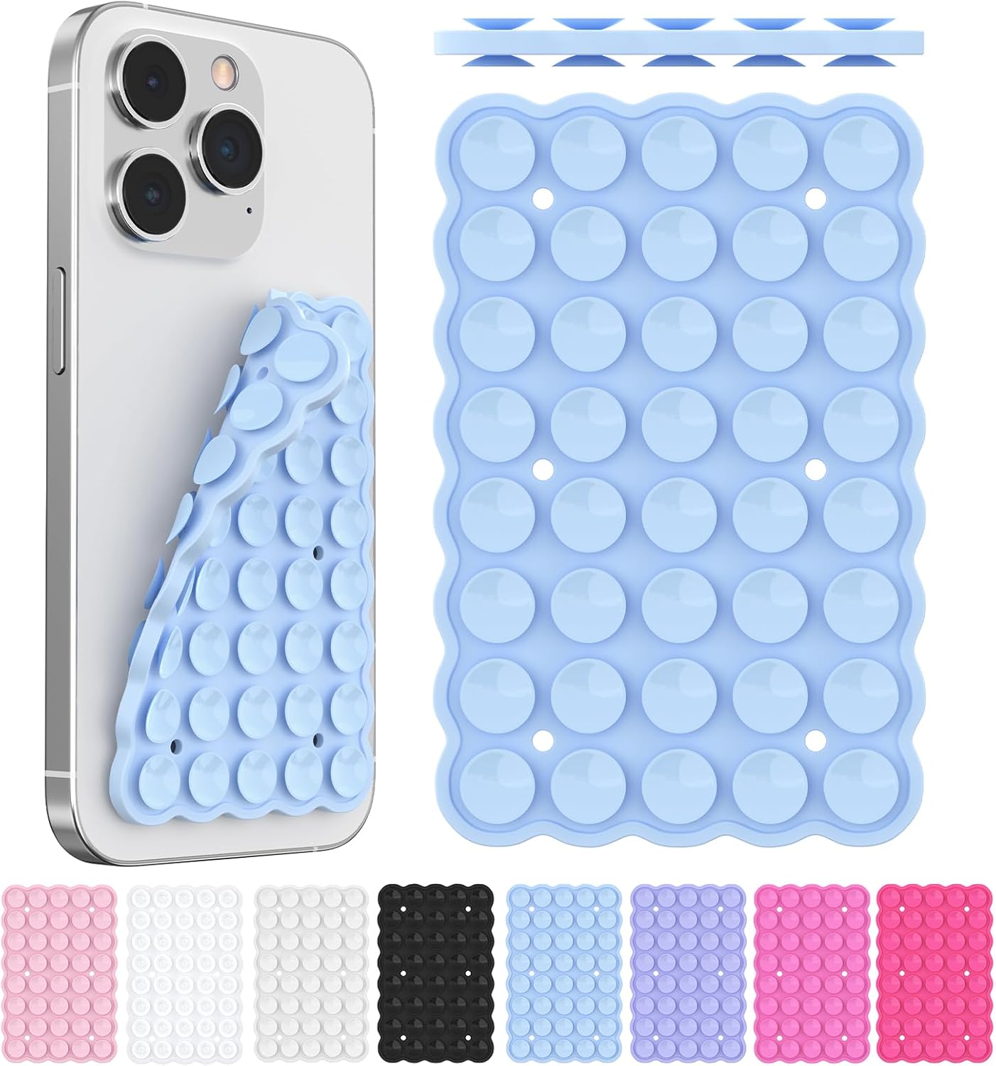 Silicone Suction Cup Phone Mount Double-Sided, Sticky Grip Suction Phone Case Mount for iPhone & Android, Hands-Free Phone Accessories for Tiktok Videos & Selfies (Baby Blue)