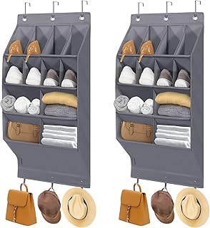 STORAGE MANIAC Over the Door Shoe Organizer, 2 Pack Hanging Shoe Organizer, 8 Large Pockets & 4 Extra Large Pockets Shoe Storage Rack Organizer for Closet and Dorm Narrow Door Shoe Storage, Grey
