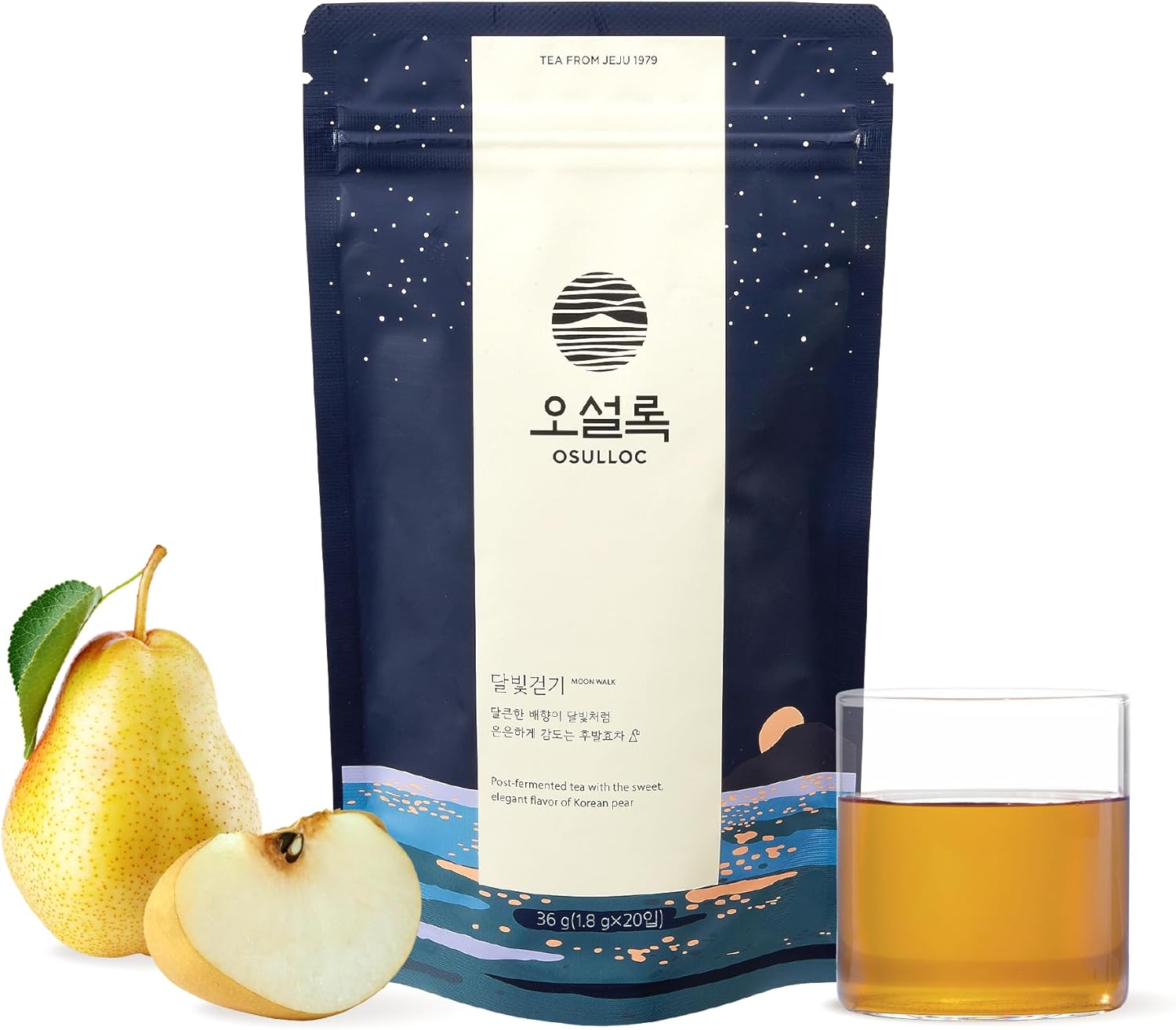Osulloc Moon Walk Tea (Korean Pear Flavor) | Premium Blended Tea Bag | Sweet Fruit Tea | 20 Count, 1.27oz