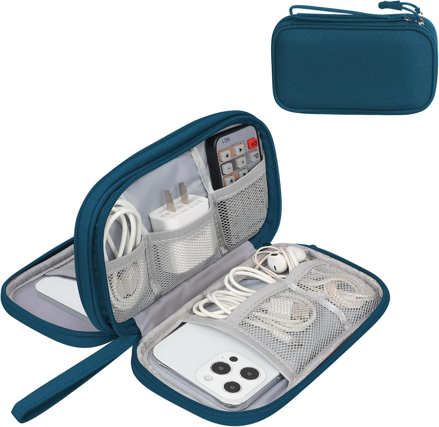 Simpolor Cable Organiser Bag, Double-Layer Electronics Accessories Bag Organiser for Cables, Universal Carry Travel Gadget Bag for Cables, Power Bank, USB Drive, Charger Hard Disk (A-Green)