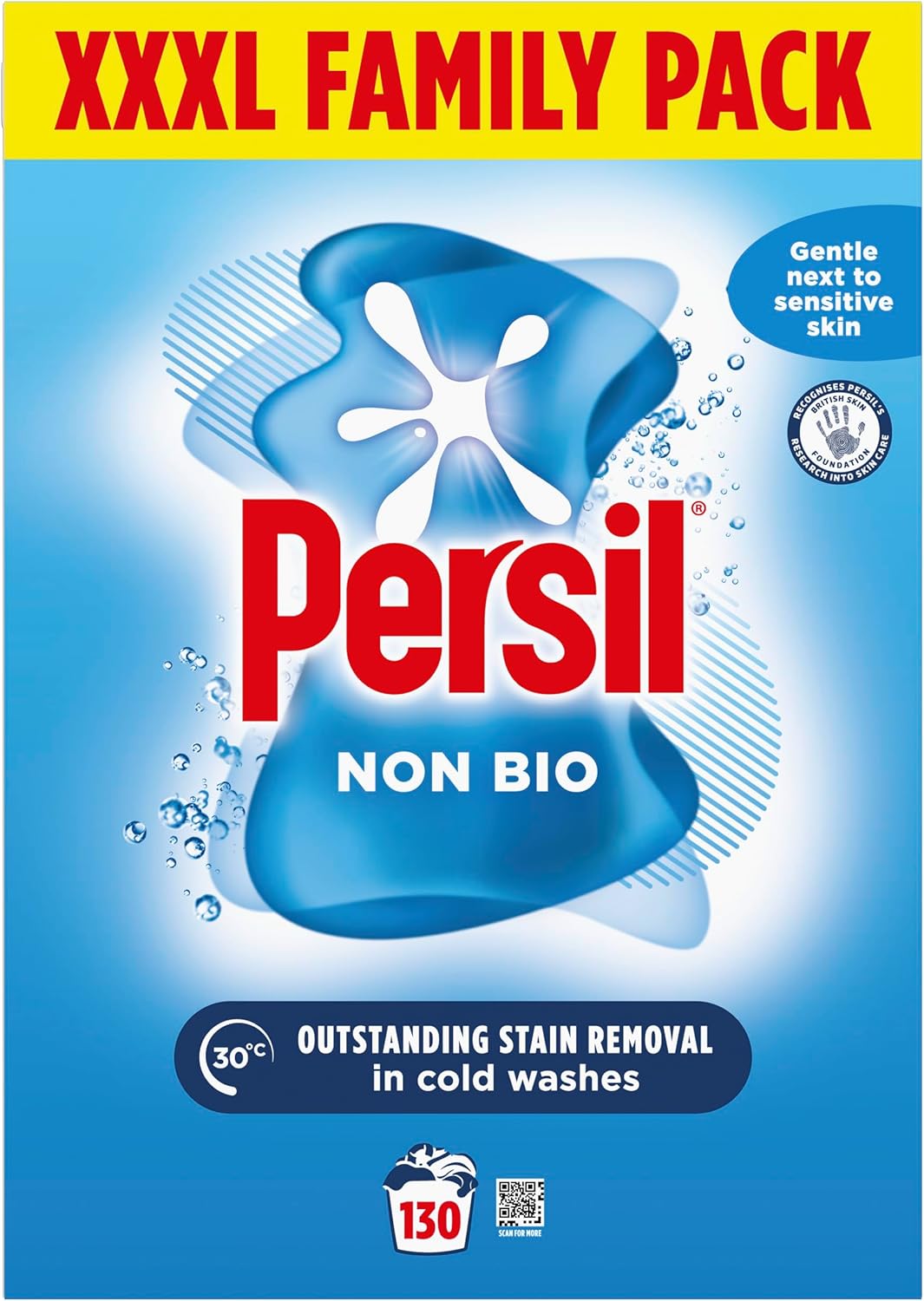 Persil Non Bio Washing Powder XXXL Family Pack gentle next to sensitive skin for outstanding stain removal in cold washes 130 washes (6.5 kg)