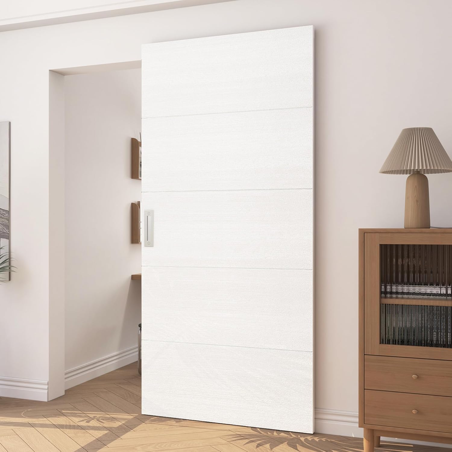 JUBEST 40"x86" Concealed Sliding Barn Door with Soft Close Hardware Kit, White Hidden Door for Opening 32"-36"x84", Waterproof and Modern, Smooth Sliding, for Interior Using, Widely Used