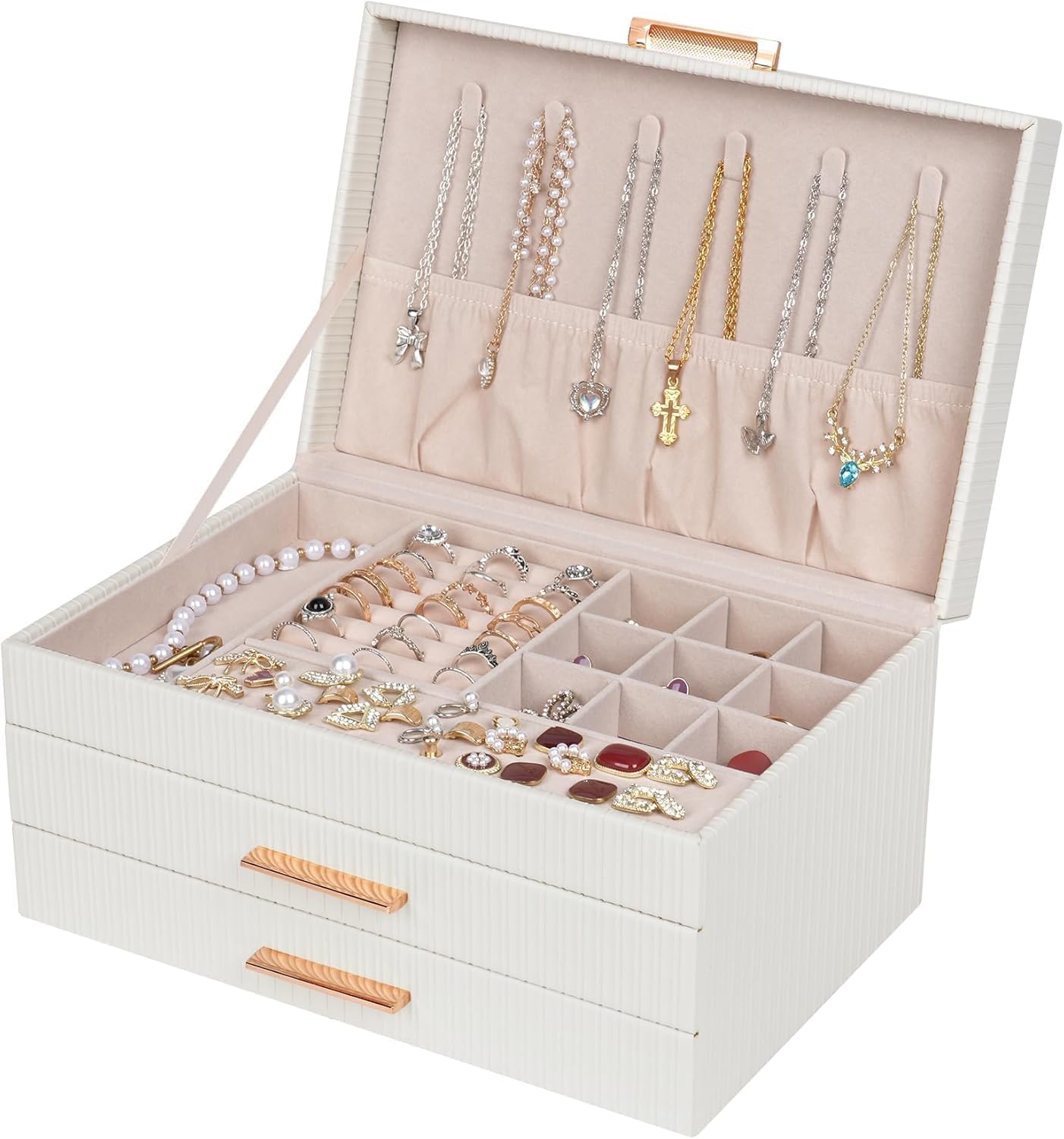 Dajasan Jewellery Box for Women, Jewellery Organiser, Jewelry Boxes & Organisers with 2 Drawers, Large Jewellery Organiser Box for Earrings Necklaces Bracelets Rings, Gift Idea, Modern Style (White)