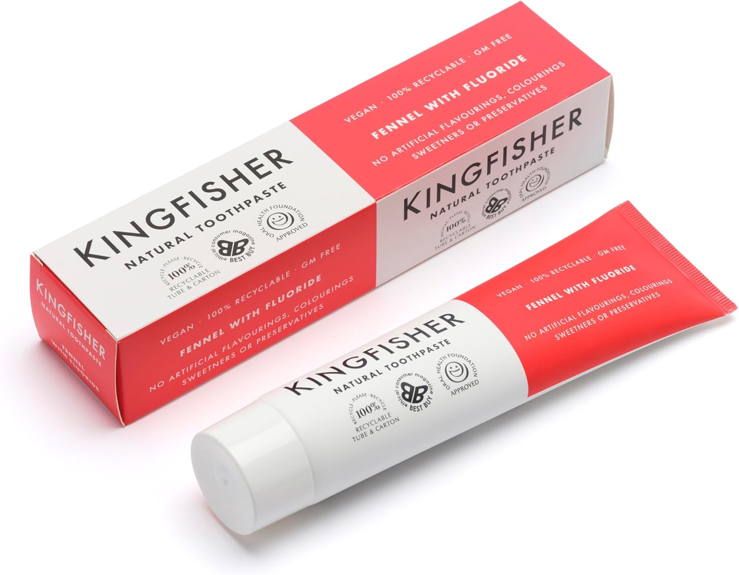 Kingfisher Natural Toothpaste Fennel with Fluoride | Suitable for Vegetarians & Vegans | Oral Health Foundation Approved | Gluten-Free & GM-Free | Ethical Consumer Best Buy | 1 x 100ml Tube