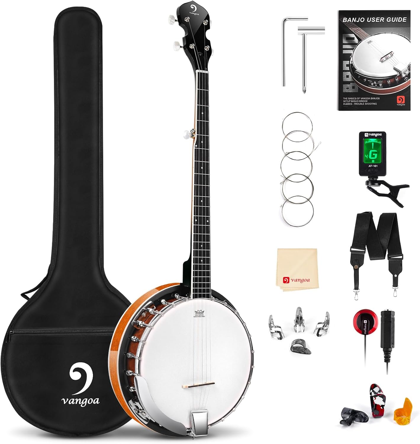 Vangoa 5 String Banjo Remo Head Closed Solid Back with beginner Kit, Tuner, Strap, Pick up, Strings, Picks and Bag