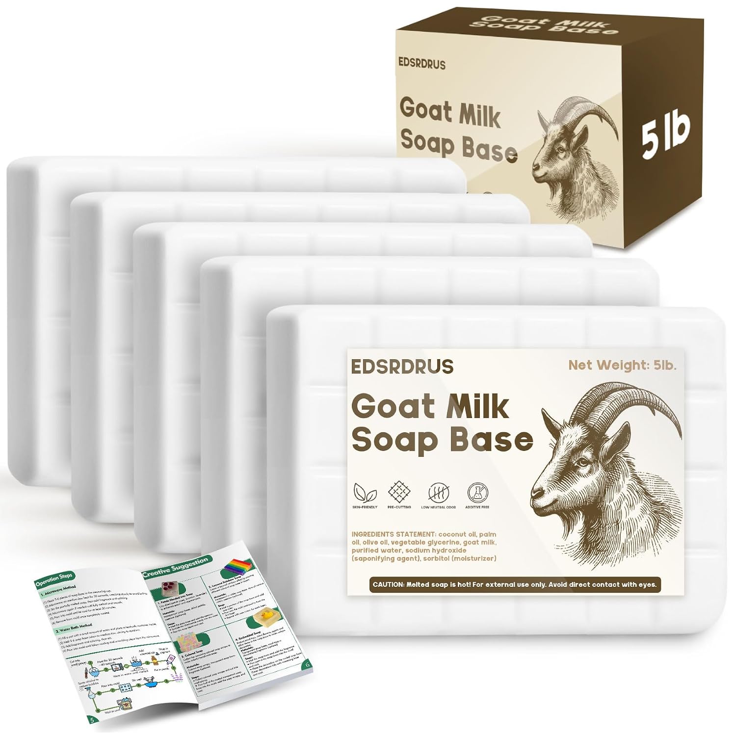 EDSRDRUS 5 lb Goat Milk Soap Base, Melt & Pour, Pre-Scored, Lightly Scented