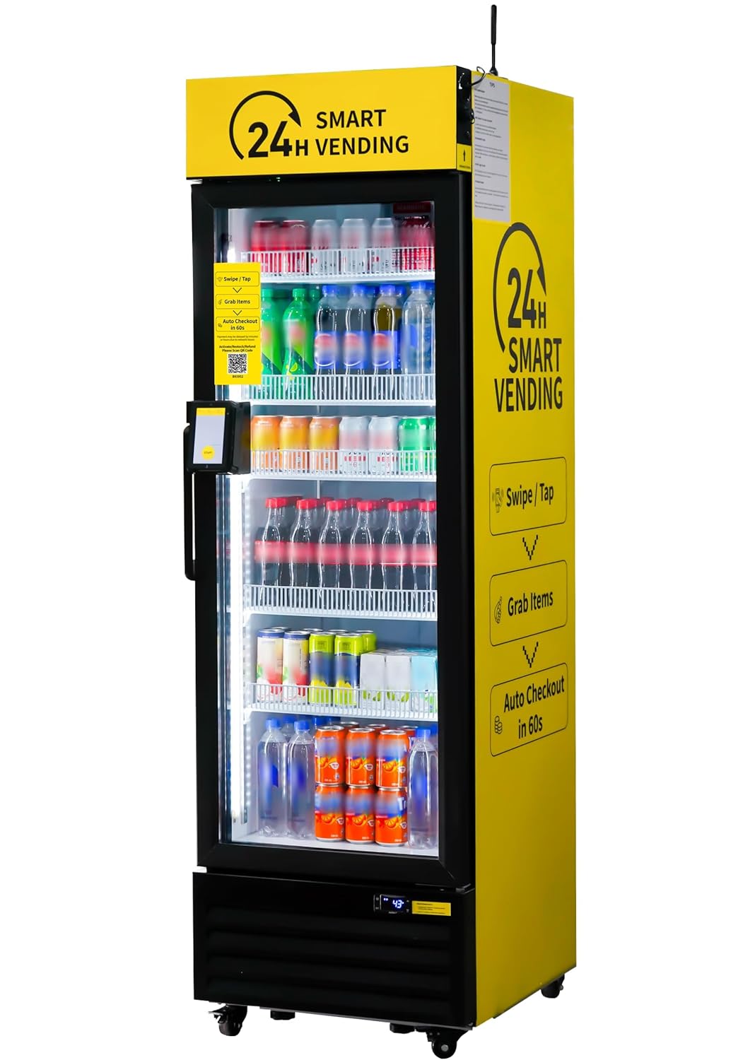 DC-360D Combo Vending Machine,Smart Refrigerated Vending Machine with Touch Card Reader (Yellow)