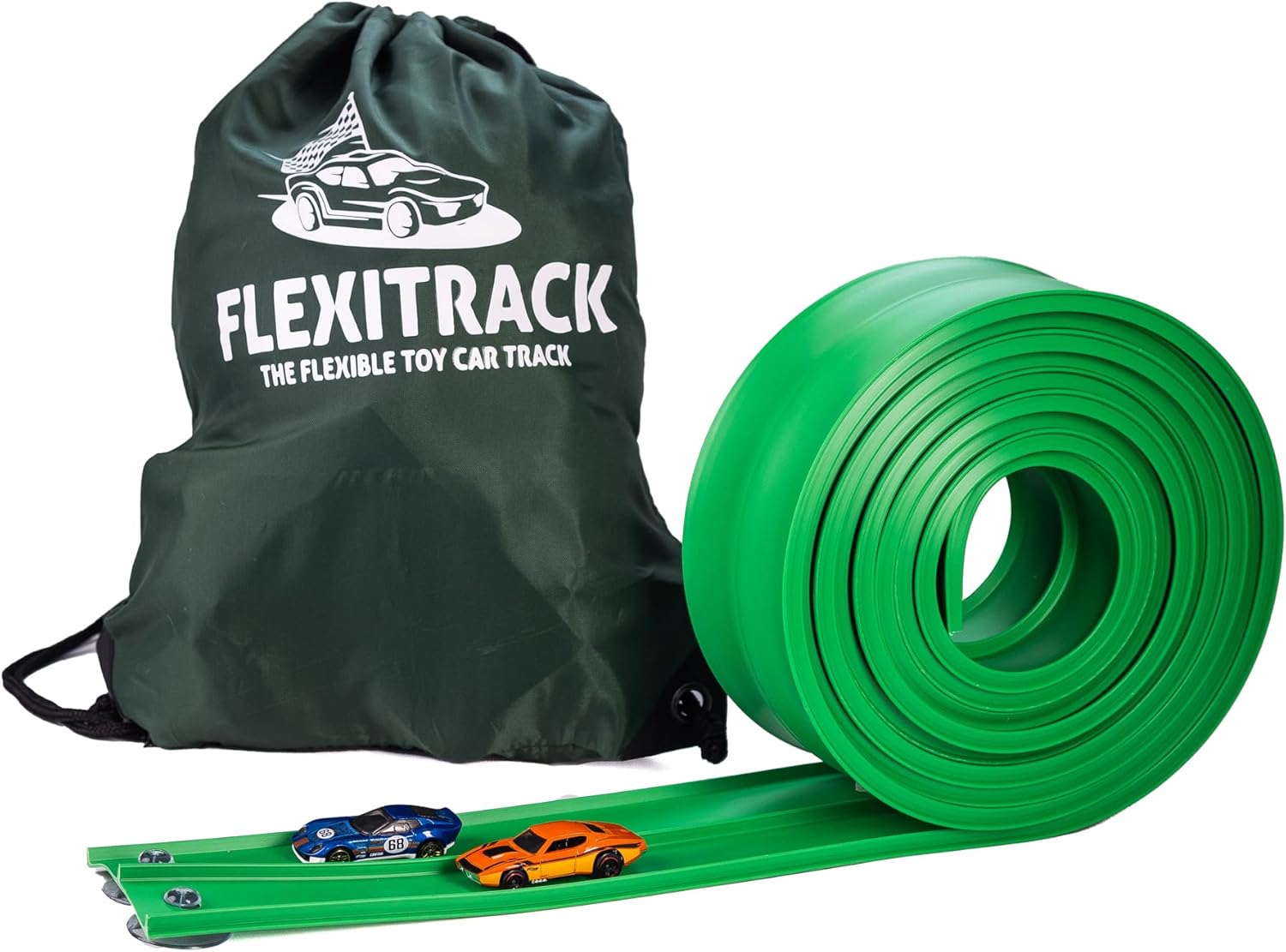 Car Track, 5m, Made in UK, Flexible Toy Car Race Track, Diecast Cars & Monster Trucks, Flexible for Loops, Jumps, Ramps -Toy For Family, Children, Boys, Girls, Storage bag Included.