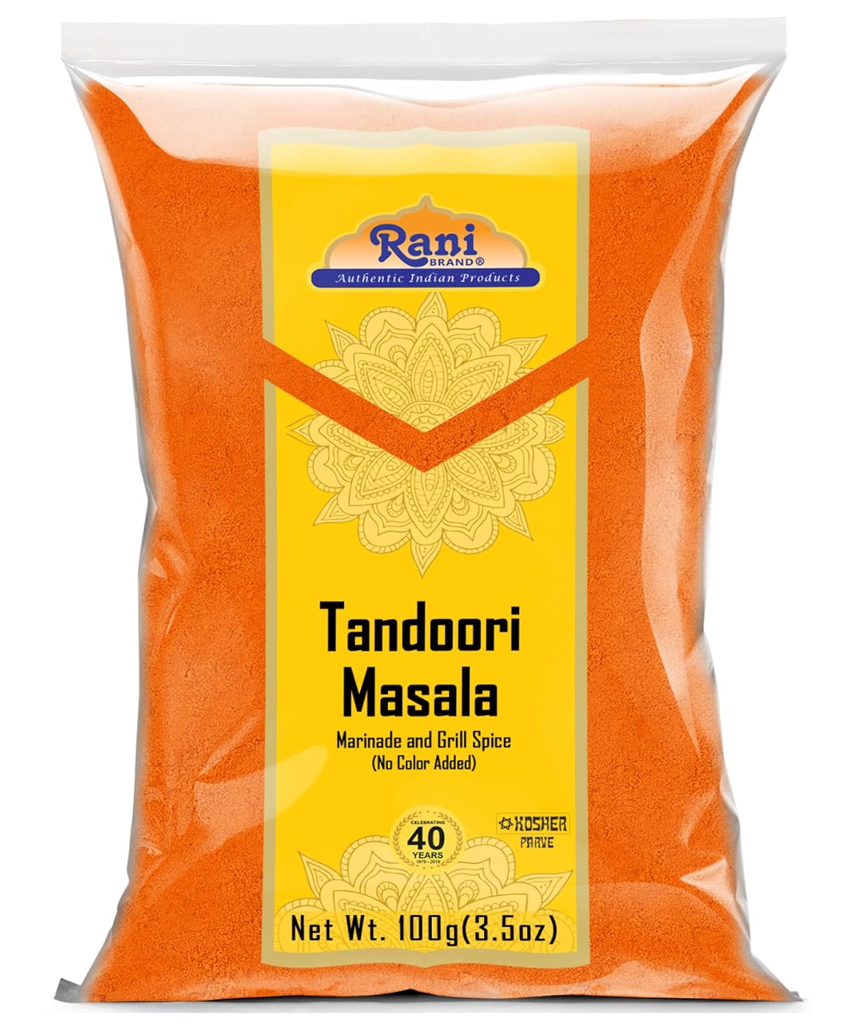 Rani Tandoori Masala (Natural, No Colors Added) Indian 11-Spice Blend 3.5oz (100g) ~ Salt Free | Vegan | Gluten Friendly | NON-GMO | Kosher | Indian Origin