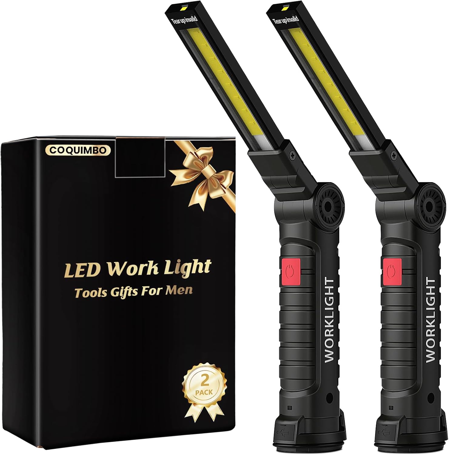 Tool Gifts for Men, Coquimbo Rechargeable LED Work Light Grill Light with Magnetic Base 5 Modes 360° Rotate (2Pack Black)