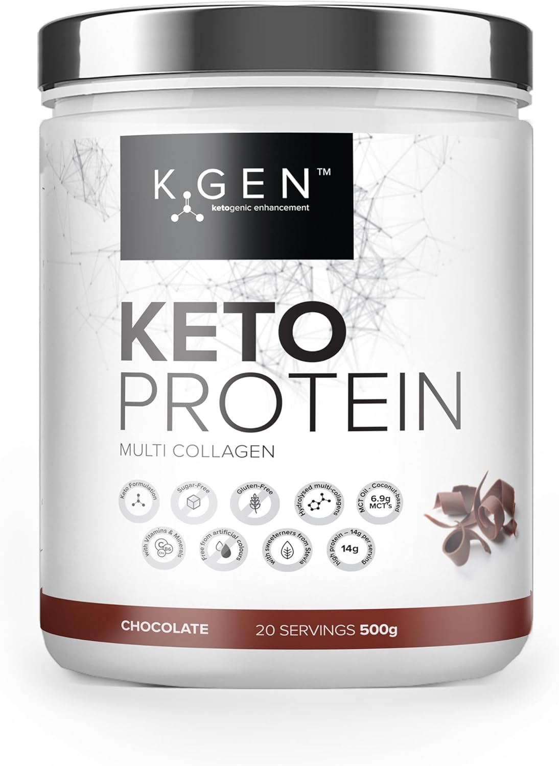 K-GEN™ Keto Collagen Protein Powder Natural Multi Collagen Chocolate Blend, Coconut MCT Vitamin C+B6 | UK Made Advanced Ketosis for Keto & Paleo | Low Carb Free-from: Sugar, Whey & Gluten
