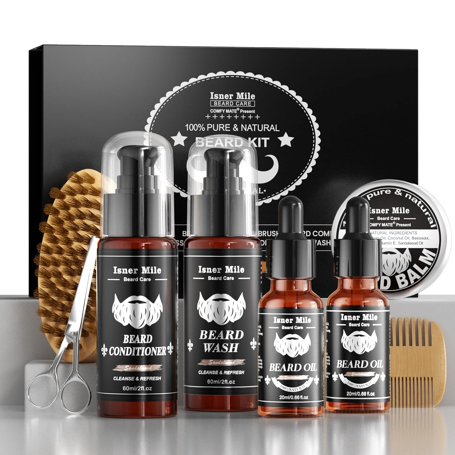 Comfy Mate Beard Kit for Men Beard Care Grooming Kit with Shampoo & Conditioner, Beard Oil, Balm, Brush, Comb & Scissors, Father's Day, Christmas & Birthday Gifts for Men Stocking Stuffers for Him