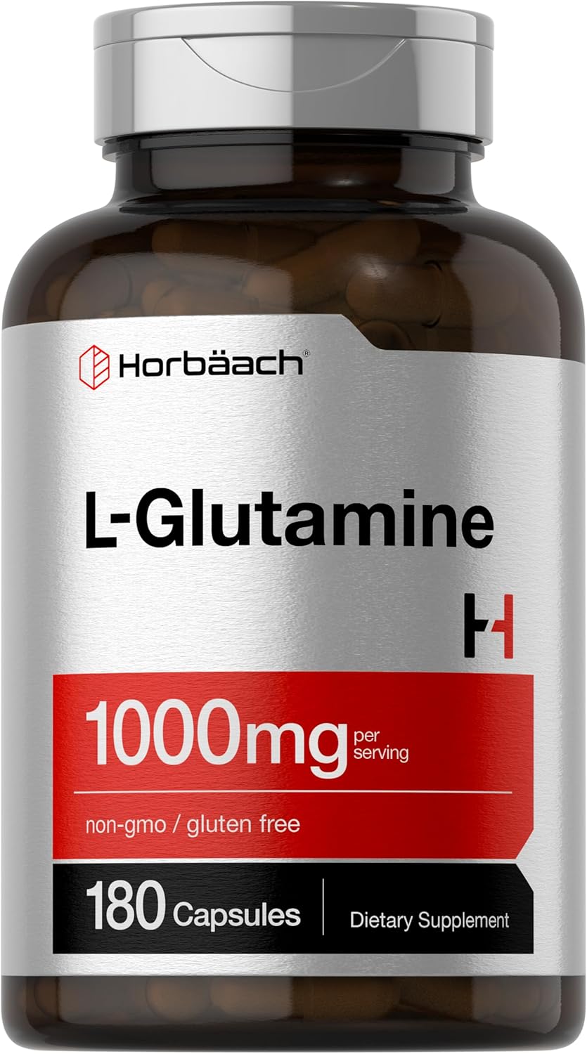 Horbaach L Glutamine Capsules 1000mg | 180 Powder Pills | Supplement for Women and Men | Pre Workout & Post Workout | Non-GMO & Gluten Free