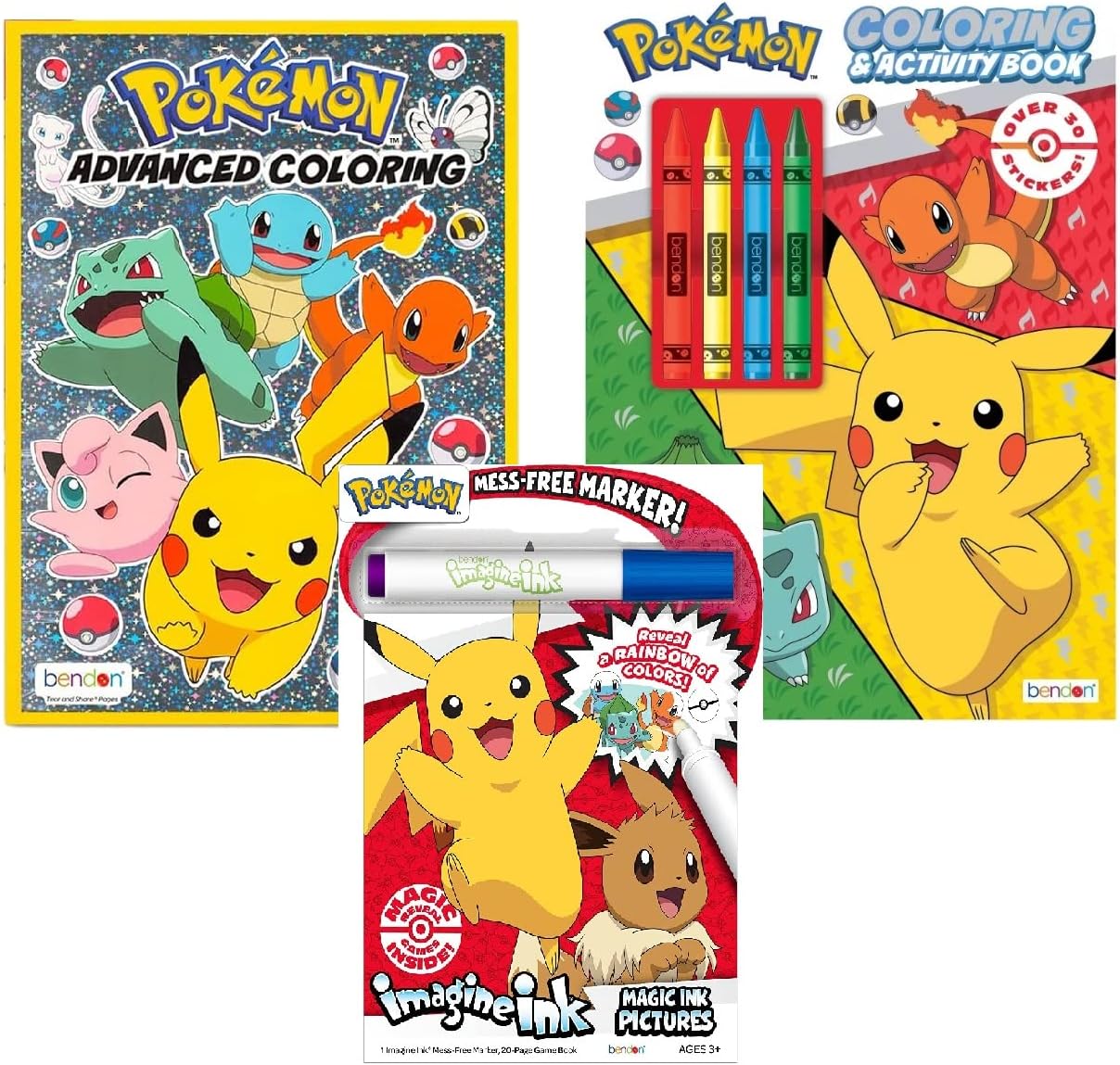 Pokemon Coloring Books for Kids Ages 4-8 - Bundle with 3 Pokemon Coloring and Activity Books with Games, Puzzles, and Coloring with Stickers | Pokemon Gifts for Boys Ages 6-8