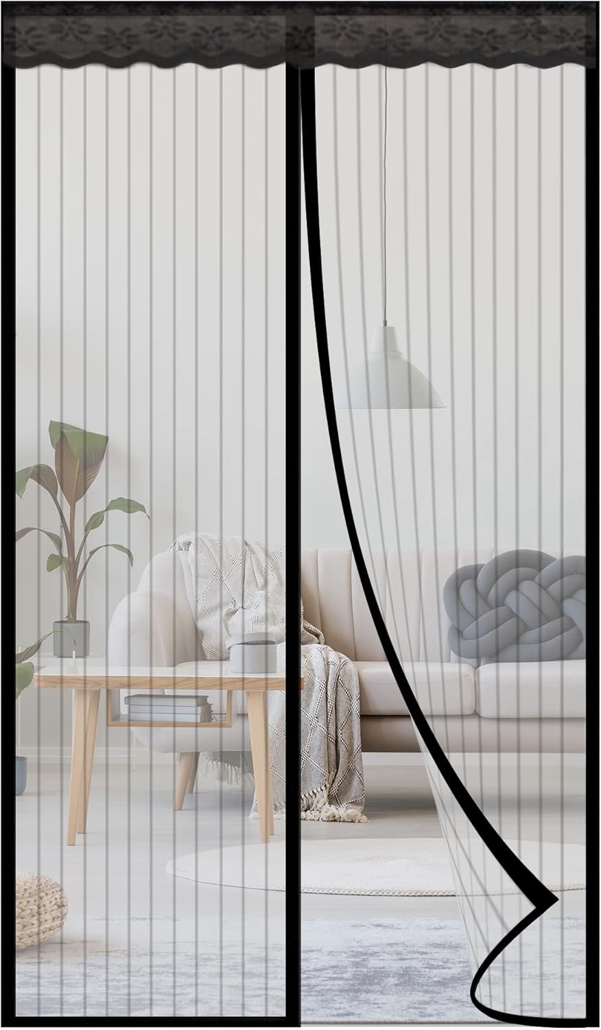 NGreen Reinforced Magnetic Screen Door - Heavy Duty Mesh Curtain and Full Frame Hook and Loop, Keeps Mosquitoes Out, Toddler and Dog Friendly, No Tools Required