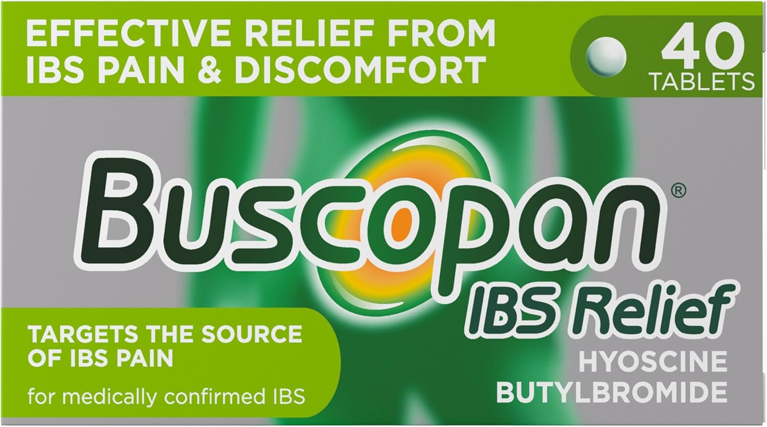 Buscopan, Targets the Source of Belly Pain, Cramps & Discomfort, Starts to work in 15 minutes, 40 Tablets, Relief from Stomach Pain, Cramps & Discomfort