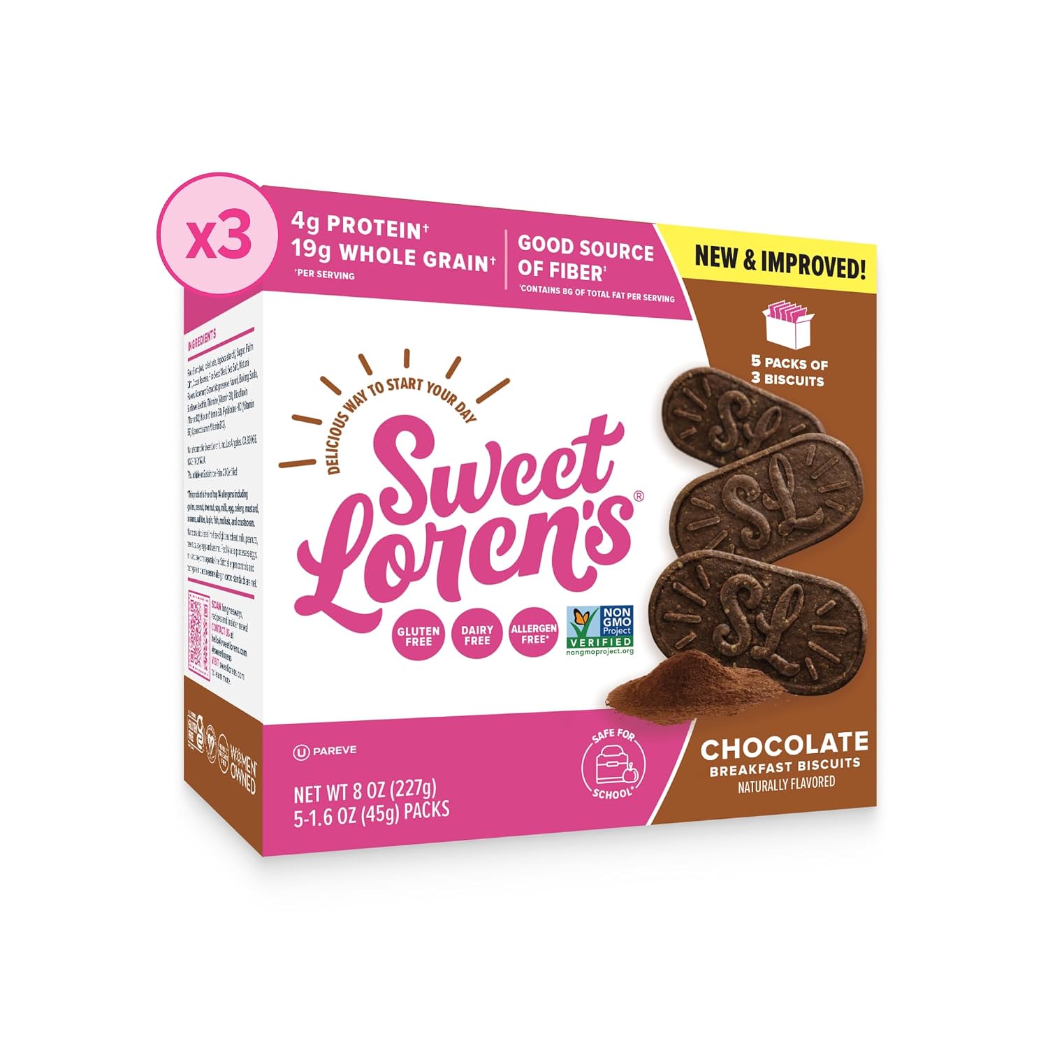 Sweet Loren's Breakfast Biscuits, Chocolate, 6 Pack, Total 90 x 1.6 oz